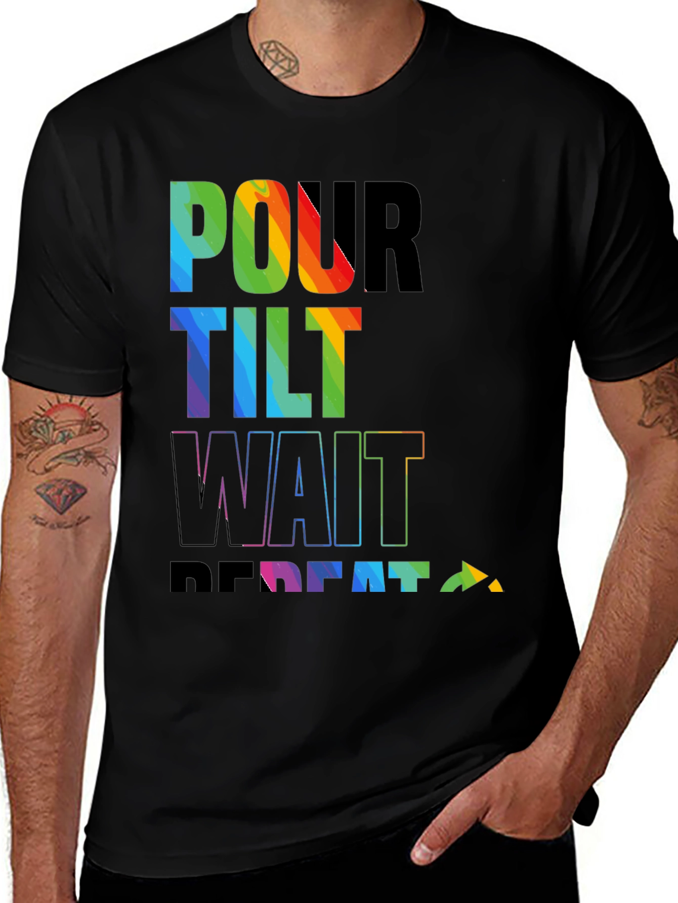 Pour Tilt Wait Repeat Rainbow Graphic T-Shirt