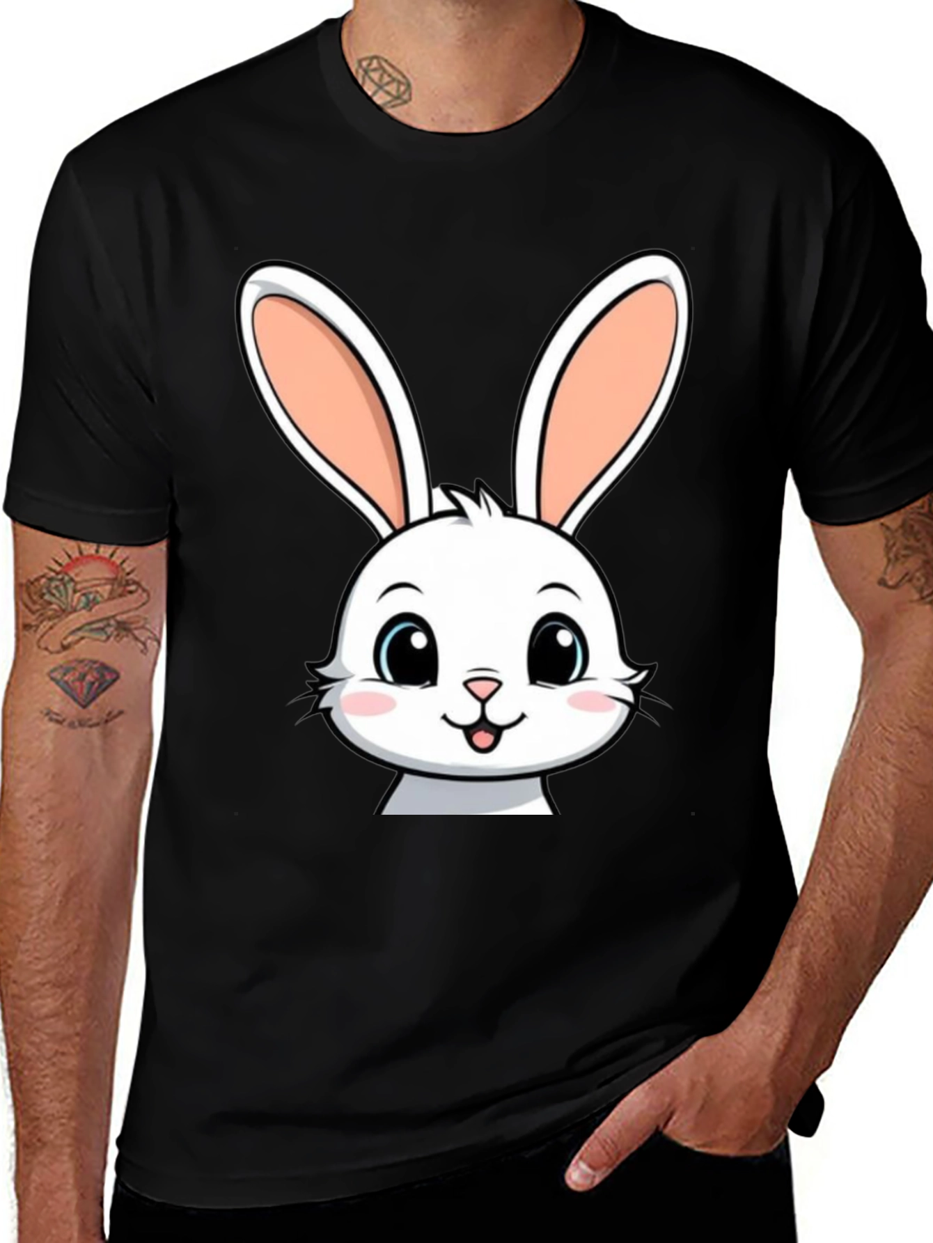 Variant 24 of Cute Bunny Graphic Tee - Black T-Shirt