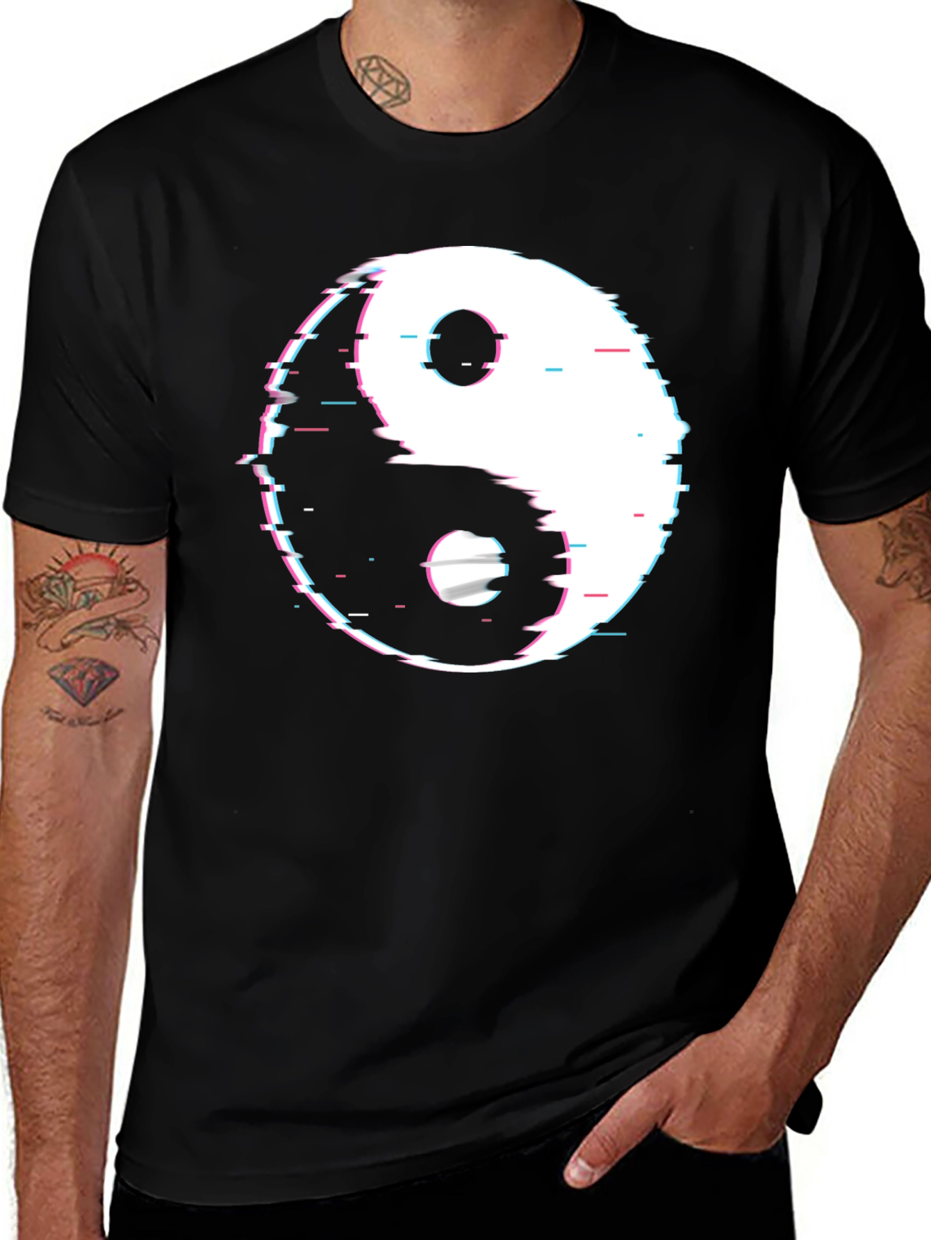 Variant 22 of Yin Yang Glitch Black T-Shirt