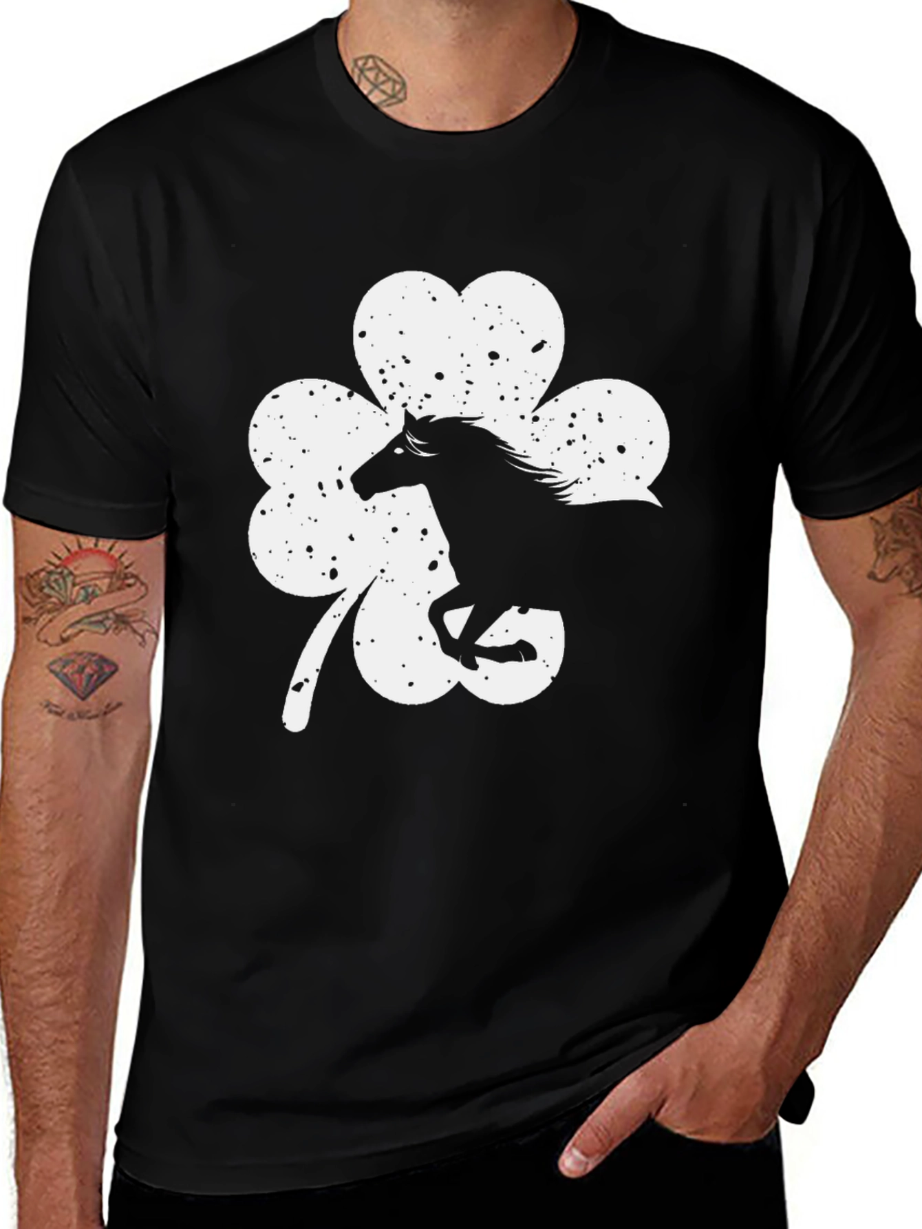 Variant 20 of Lucky Horse Shamrock Graphic Tee - Black