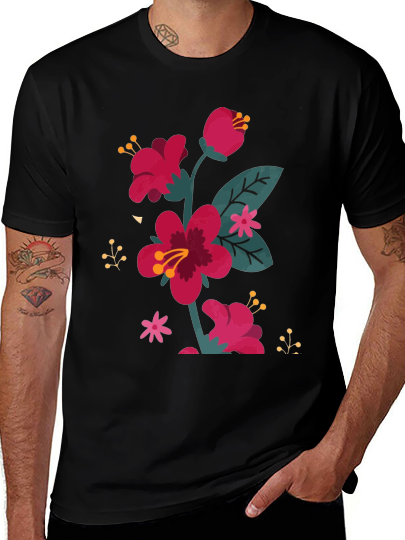 Variant 7 of Floral Print Black T-Shirt