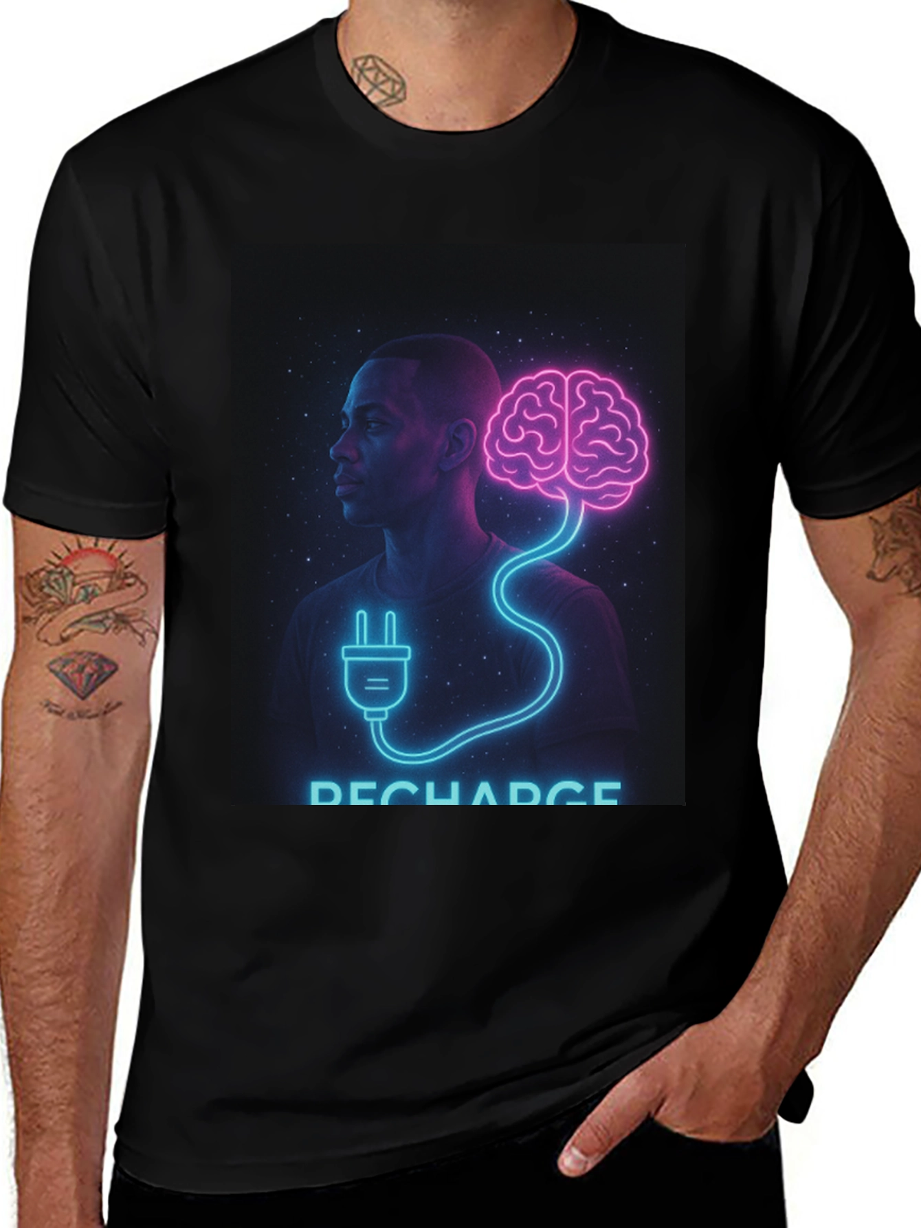 Variant 5 of Recharge Brain Graphic Tee - Black Crew Neck
