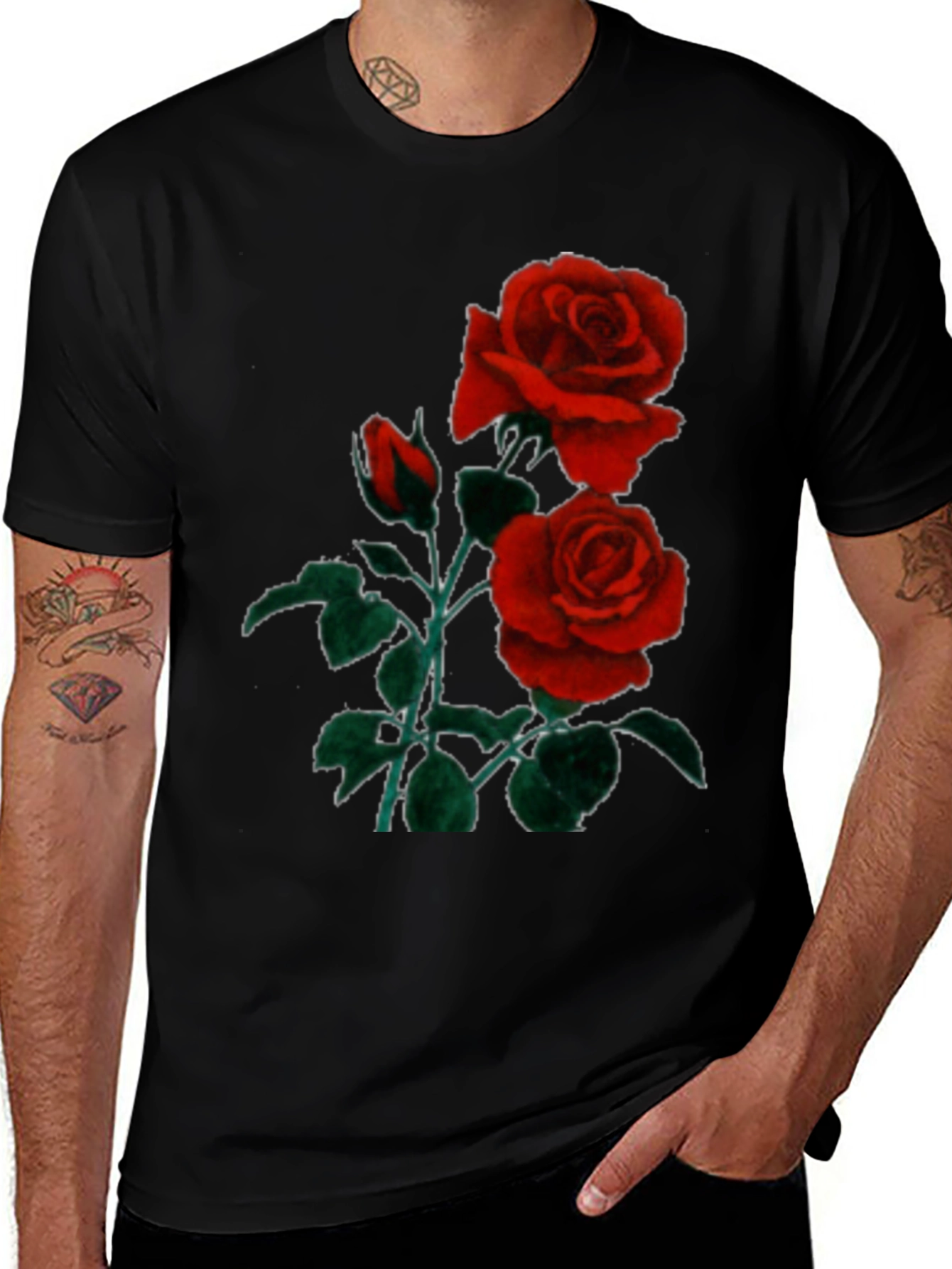 Variant 30 of Black T-Shirt with Red Roses