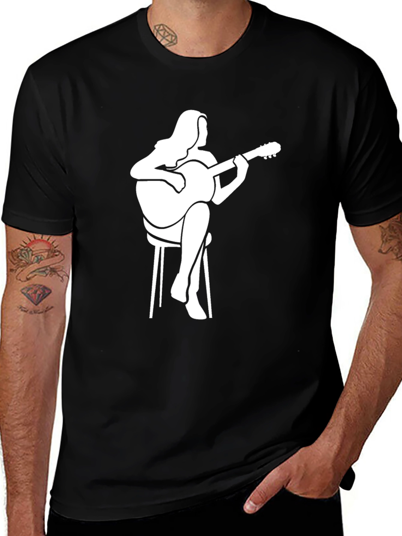 Variant 5 of Guitar Player Graphic Tee - Black Casual T-Shirt