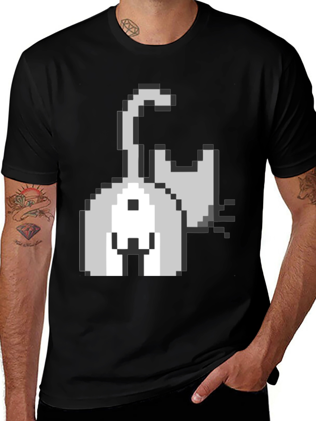 Pixel Cat Black Tee - Unique Design