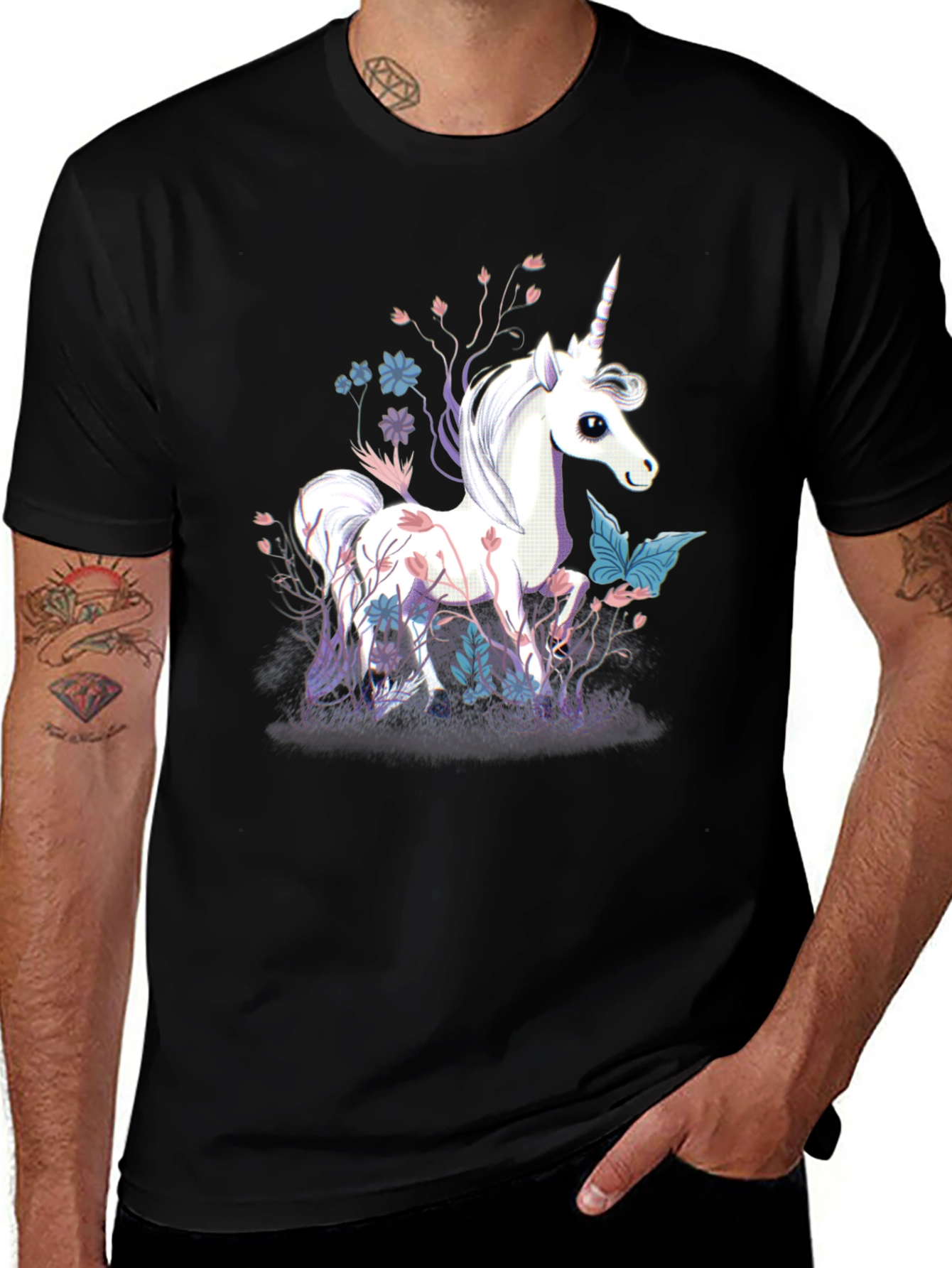 Variant 29 of Unicorn Fantasy Graphic Tee - Black Cotton Blend Shirt