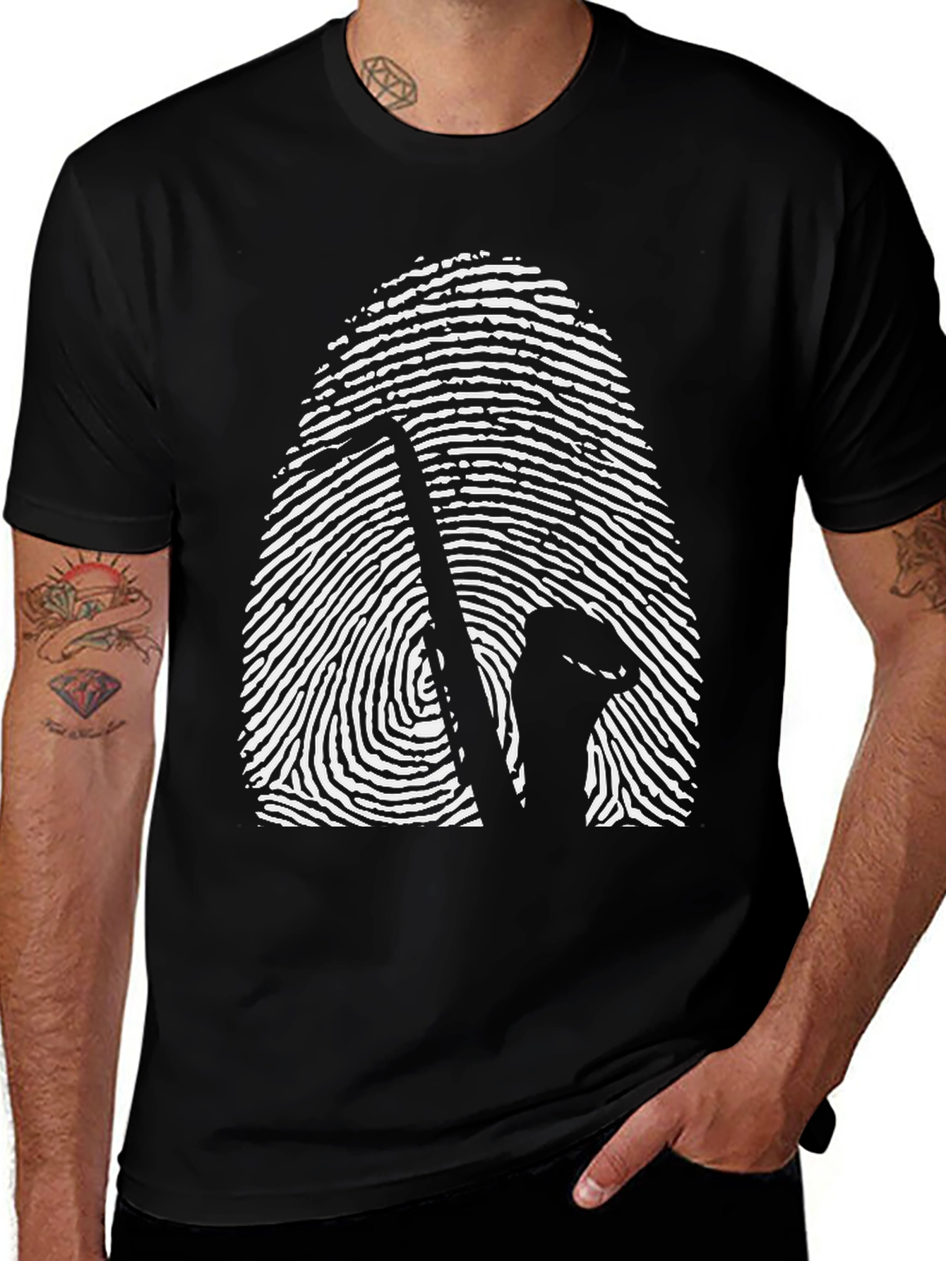 Variant 14 of Saxophone Fingerprint Black T-Shirt