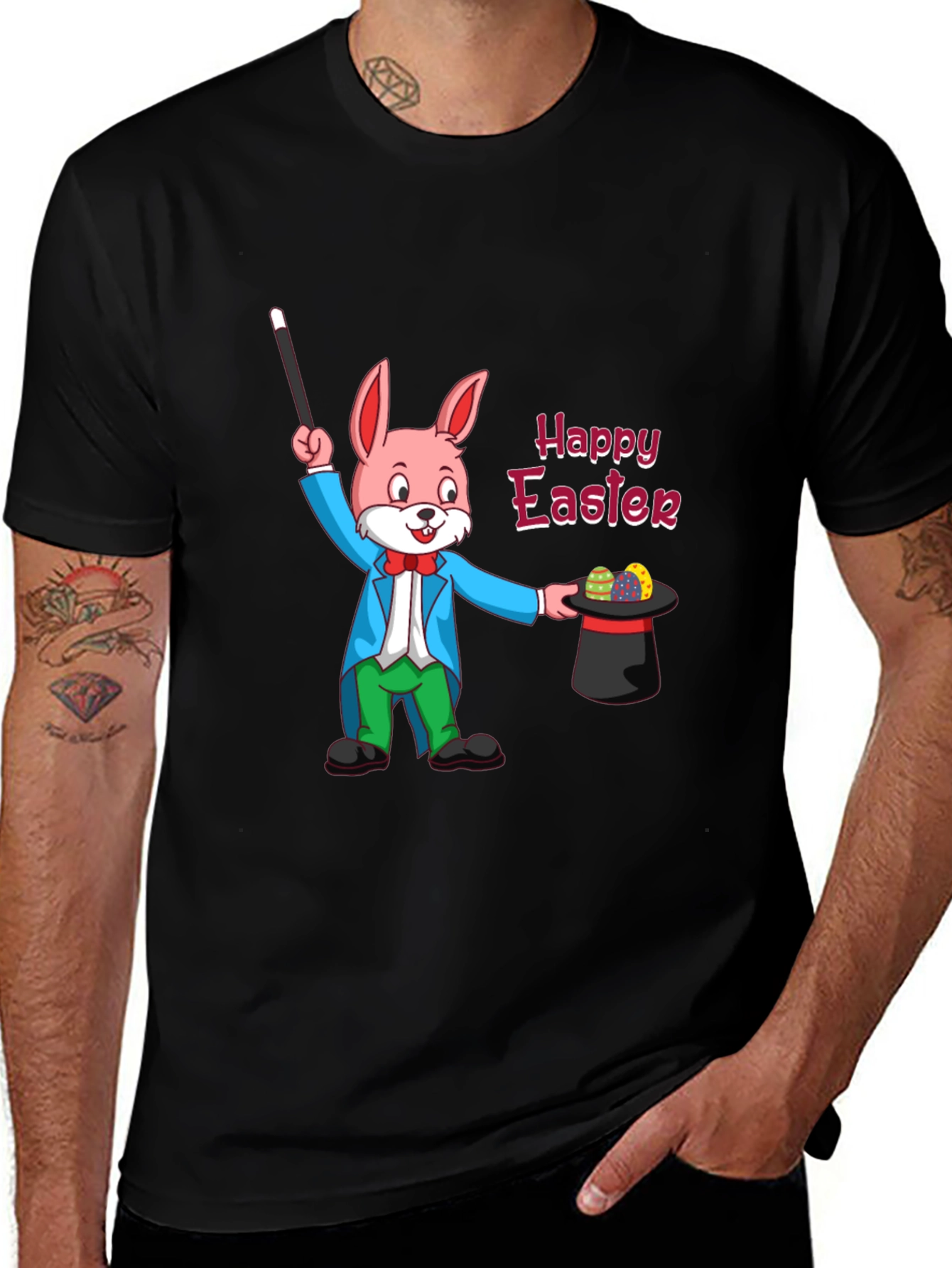 Variant 3 of Happy Easter Bunny Magician Black T-Shirt