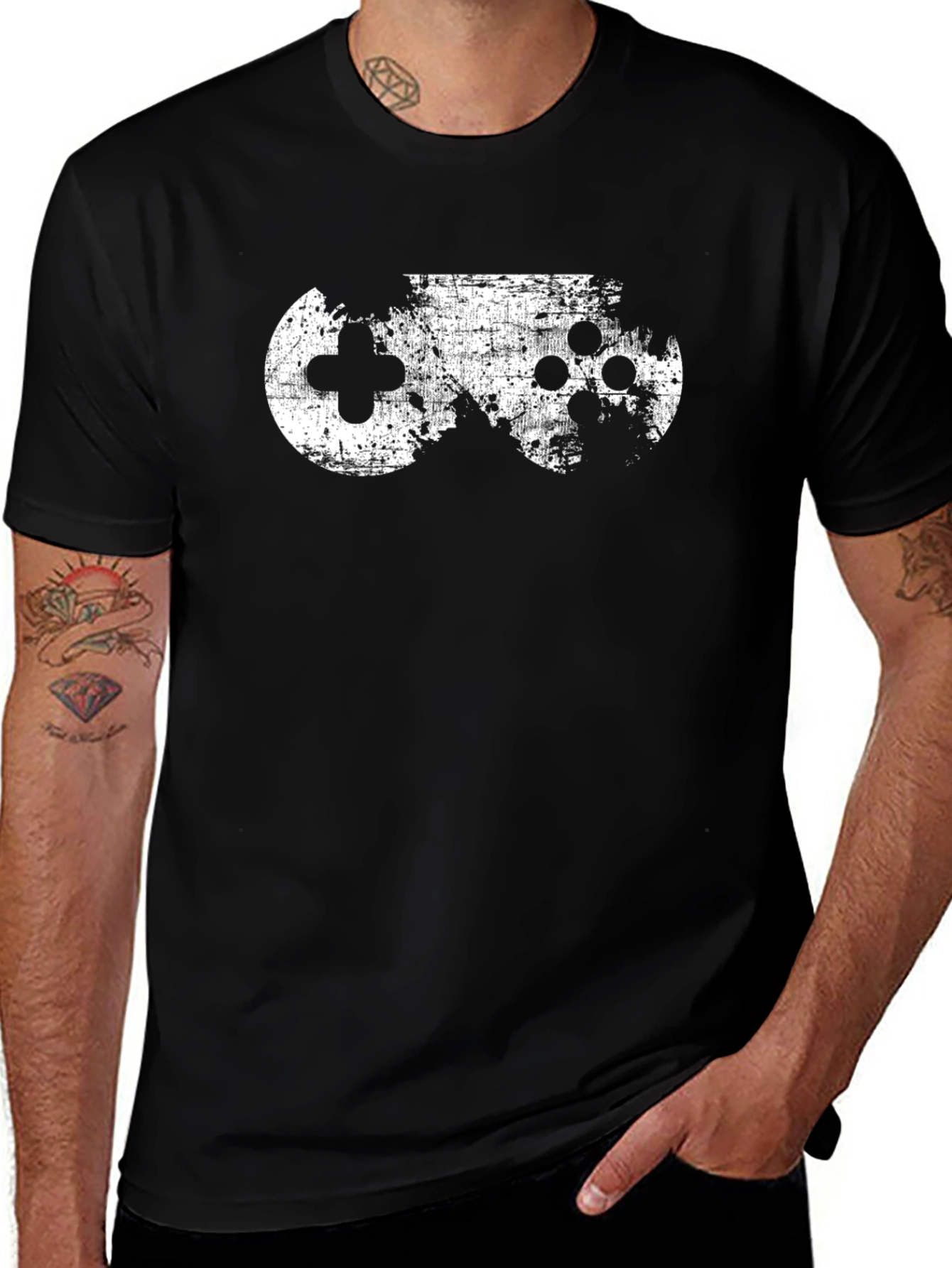Variant 7 of Gaming Controller Graphic Tee - Black Crew Neck T-Shirt