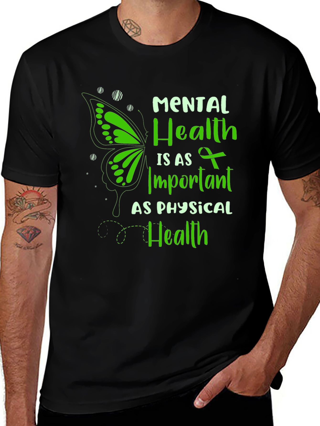Variant 7 of Mental Health Awareness T-Shirt: Butterfly & Ribbon Design