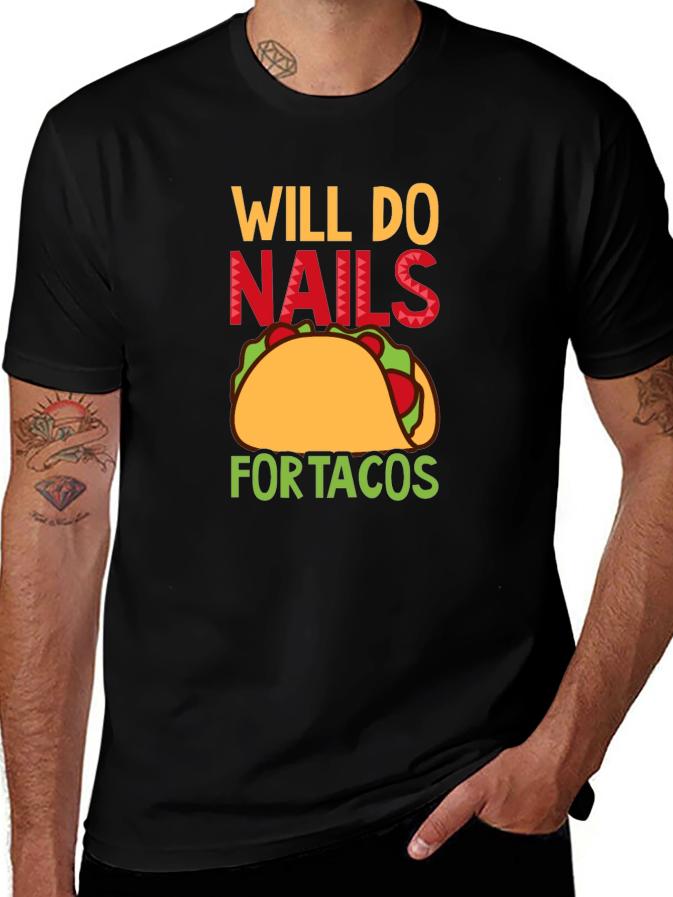 Variant 25 of Will Do Nails For Tacos Black Graphic T-Shirt