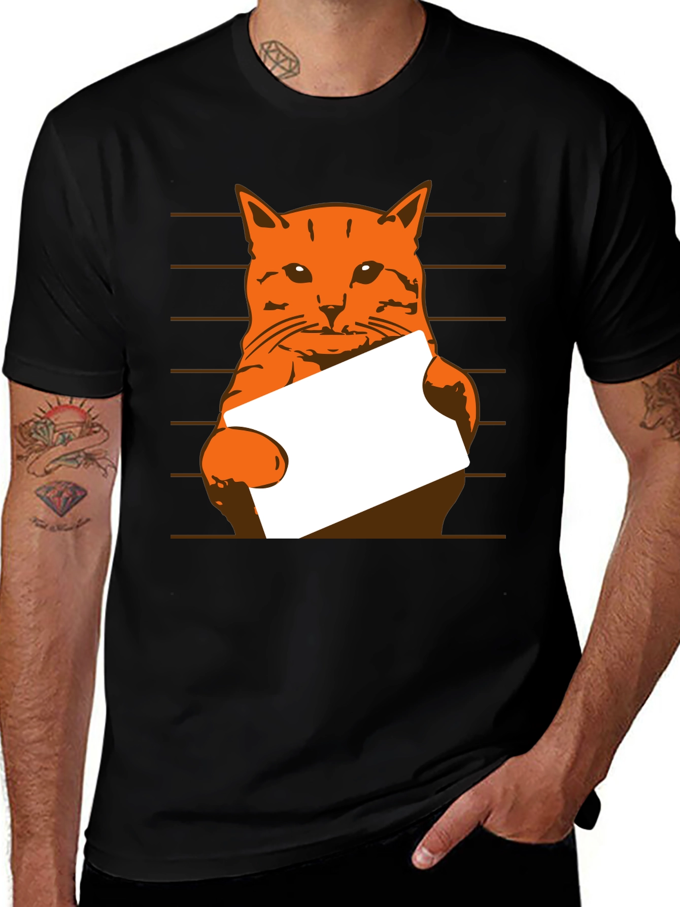 Variant 4 of Funny Orange Cat Holding Blank Sign Men's Black T-Shirt