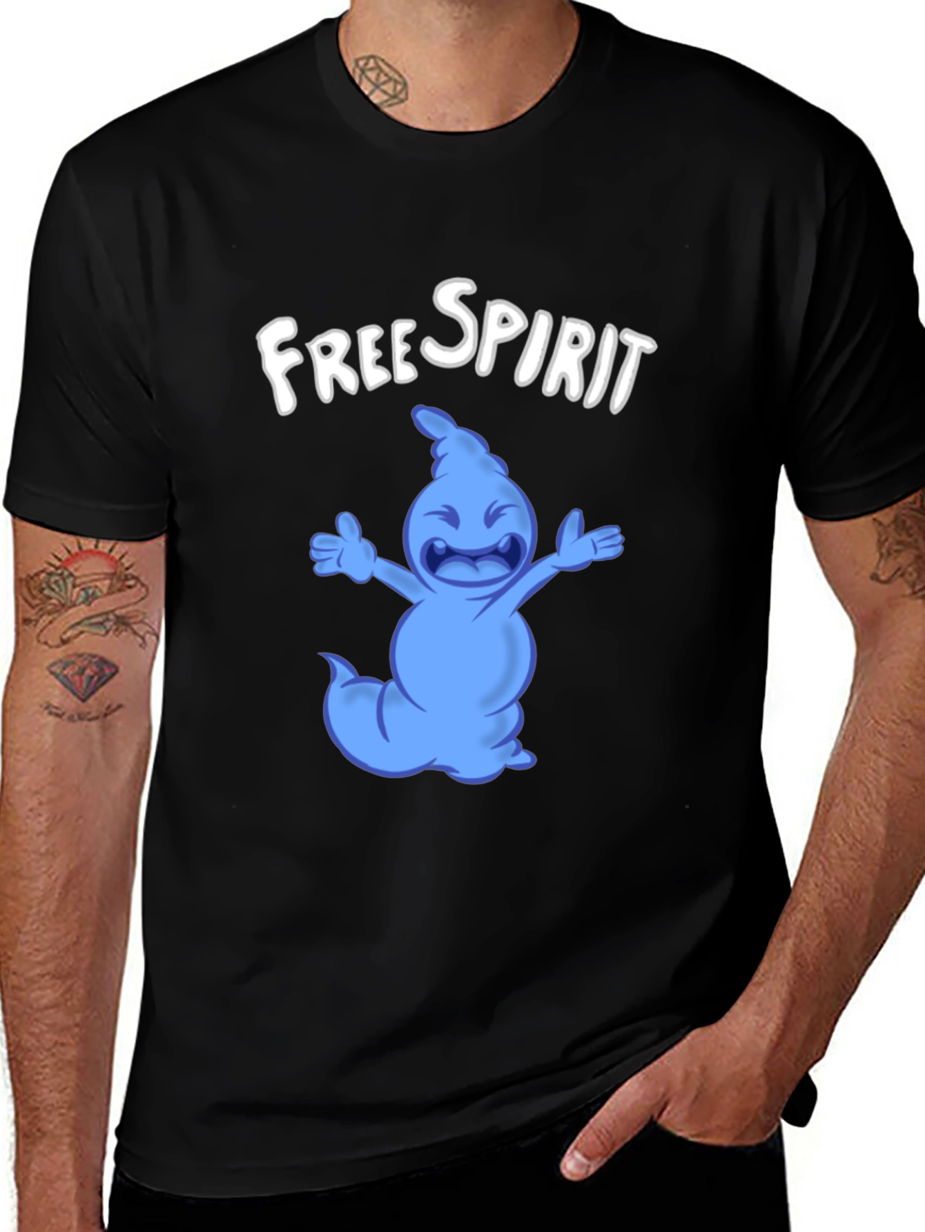 Variant 27 of Free Spirit Cartoon Character Black T-Shirt