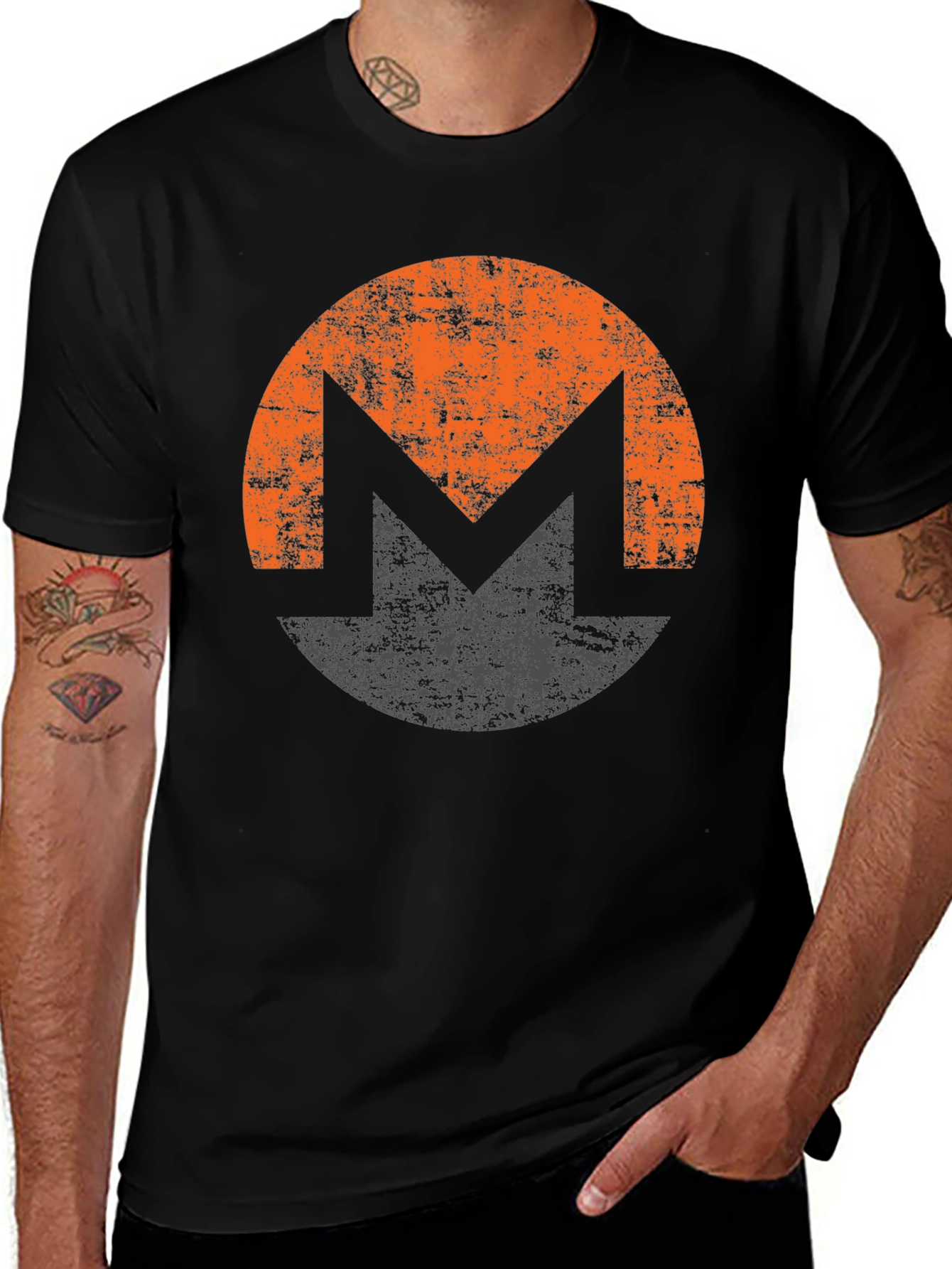Variant 9 of Monero XMR Crypto Distressed Logo Black T-Shirt