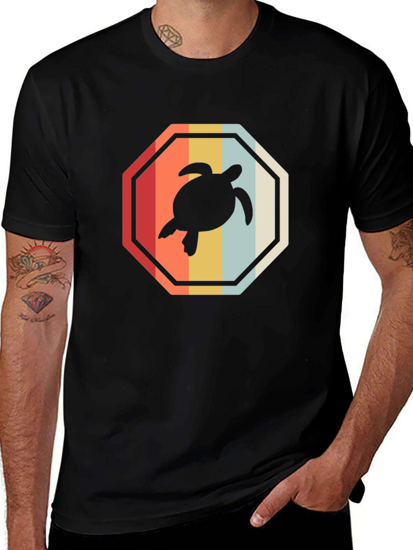 Variant 23 of Retro Turtle T-Shirt - Vintage Style Black Tee