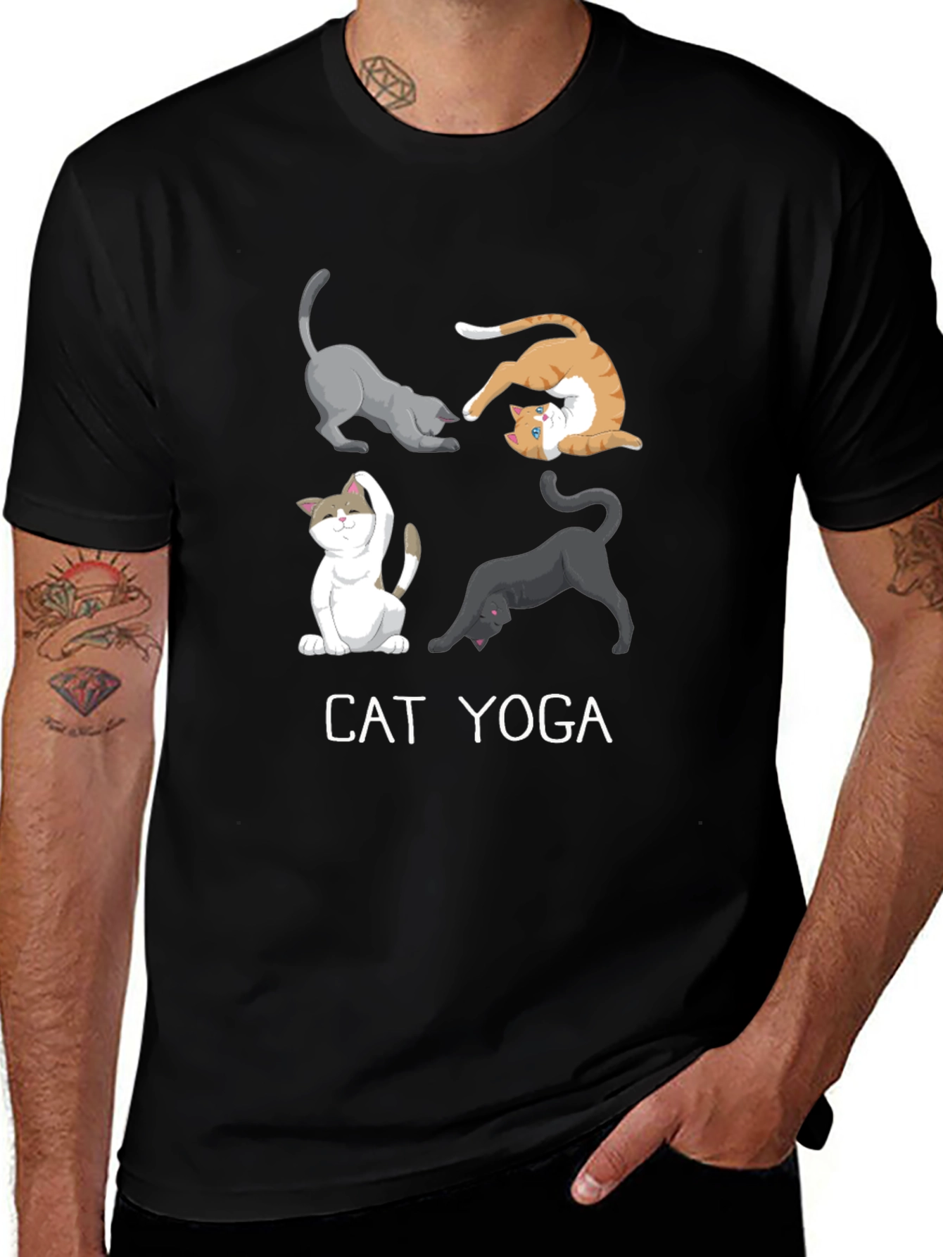 Variant 3 of Cat Yoga Black Graphic Tee for Men