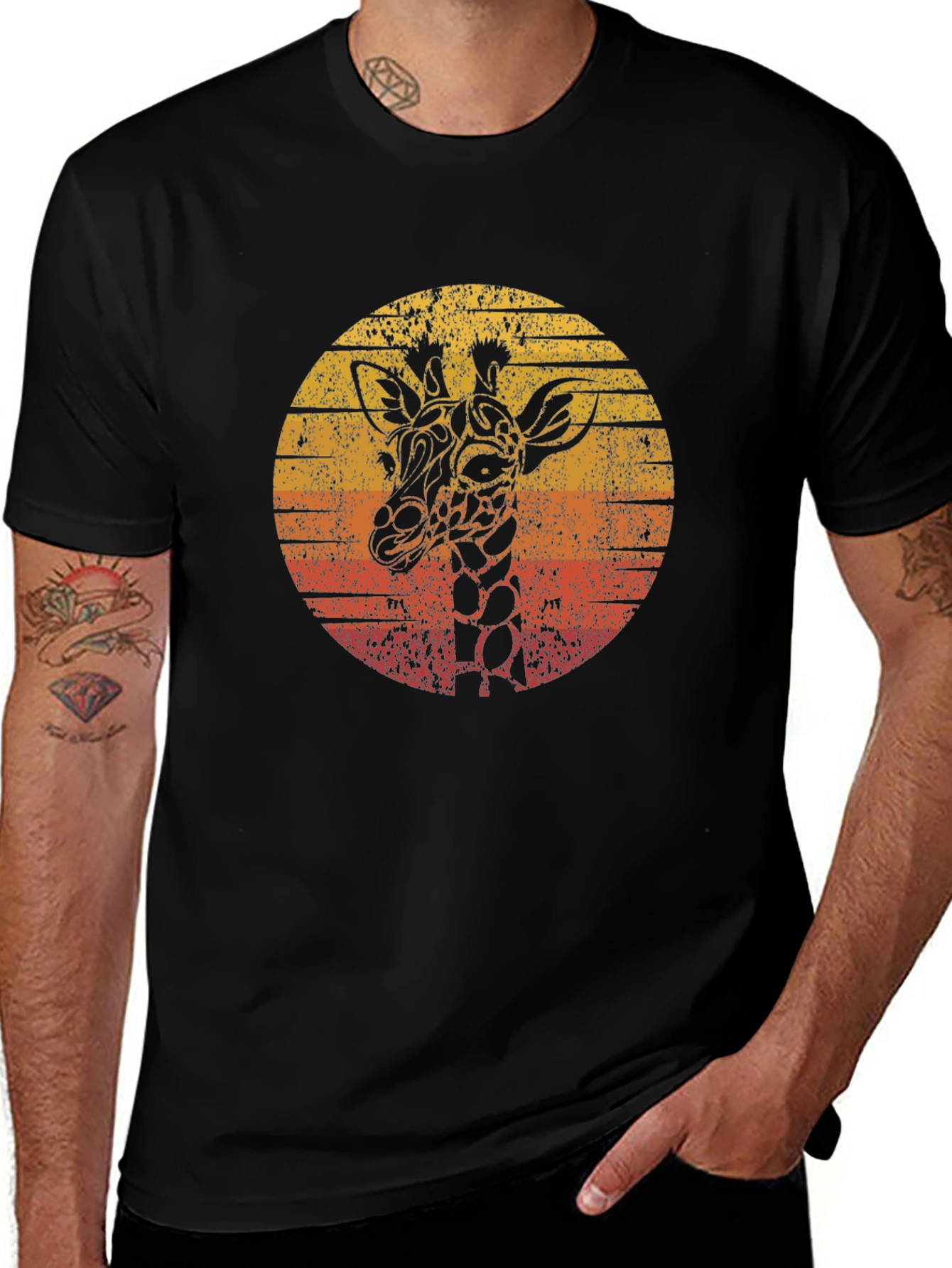 Variant 11 of Giraffe Sunset Graphic Tee - Stylish Unisex T-Shirt
