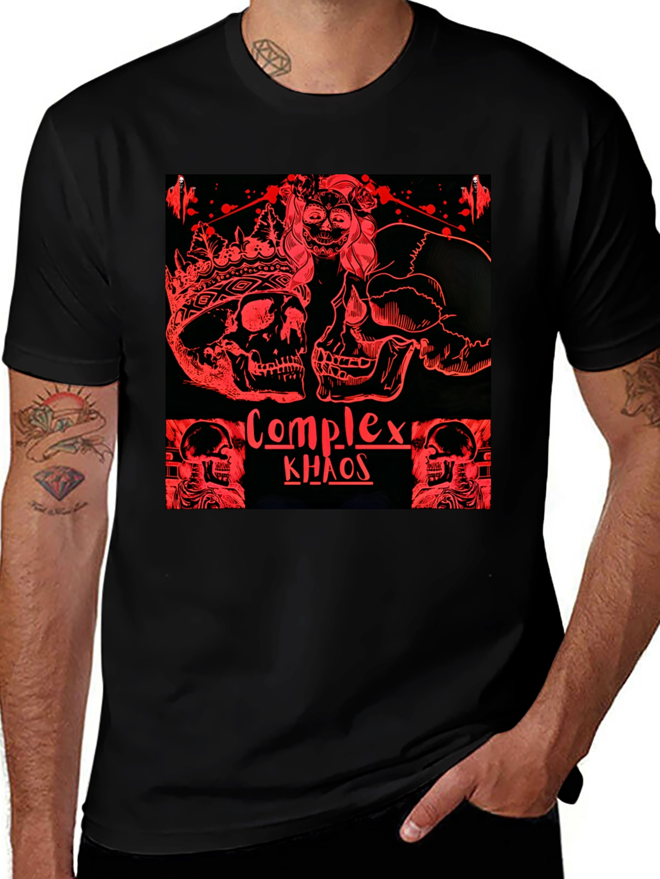Variant 13 of Complex Khaos Skull Graphic T-Shirt - Black