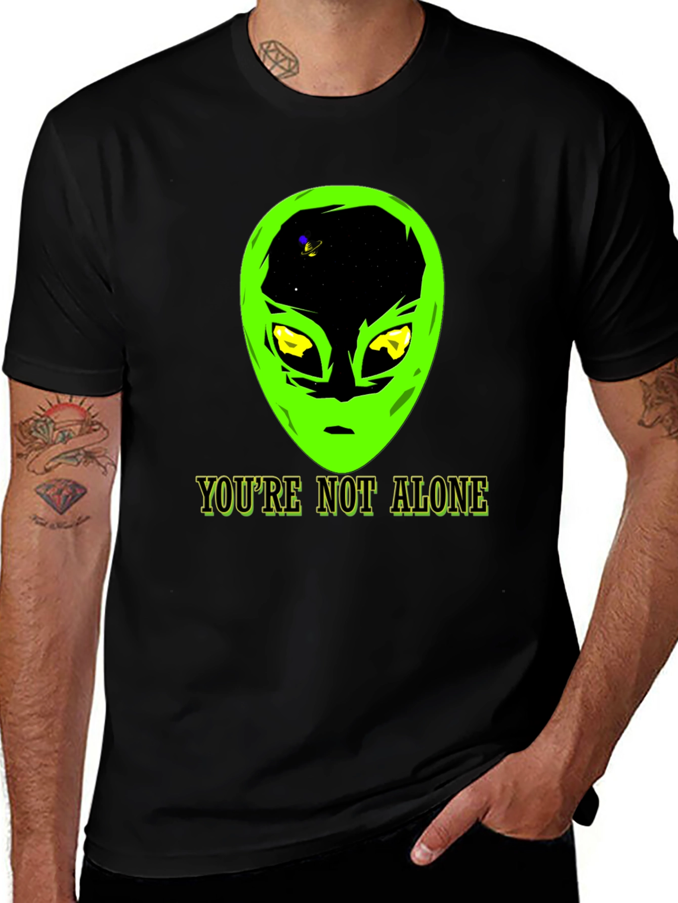 Variant 17 of Alien Head T-Shirt - You're Not Alone Graphic Tee