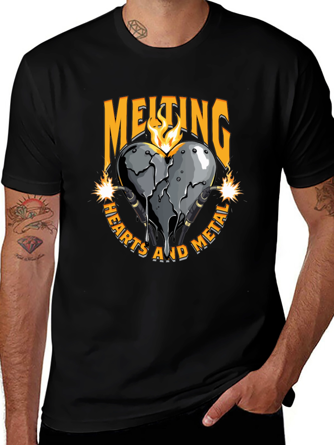 Variant 15 of Melting Hearts and Metal Graphic Black T-Shirt