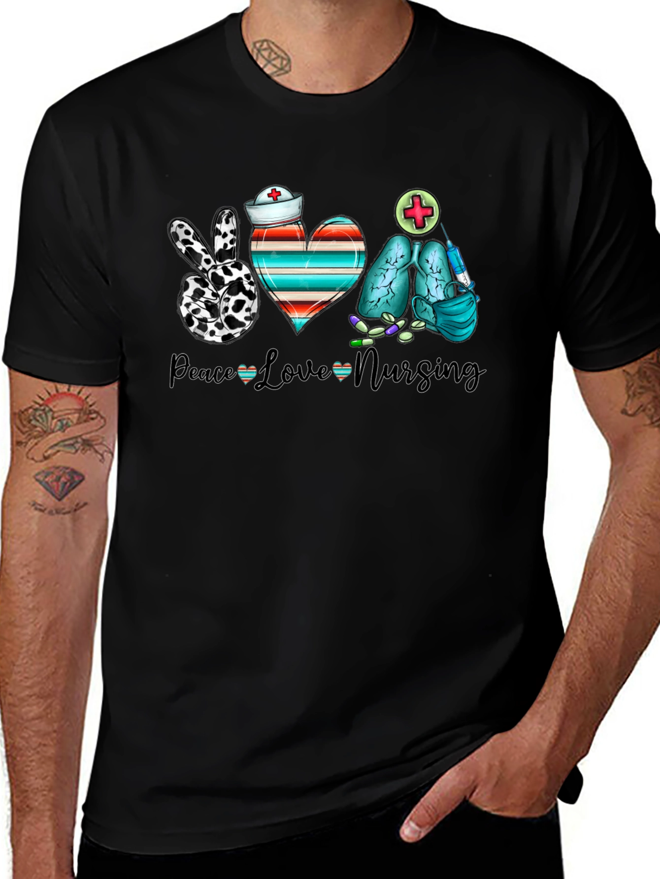 Variant 28 of Peace Love Nursing T-Shirt Graphic Tee