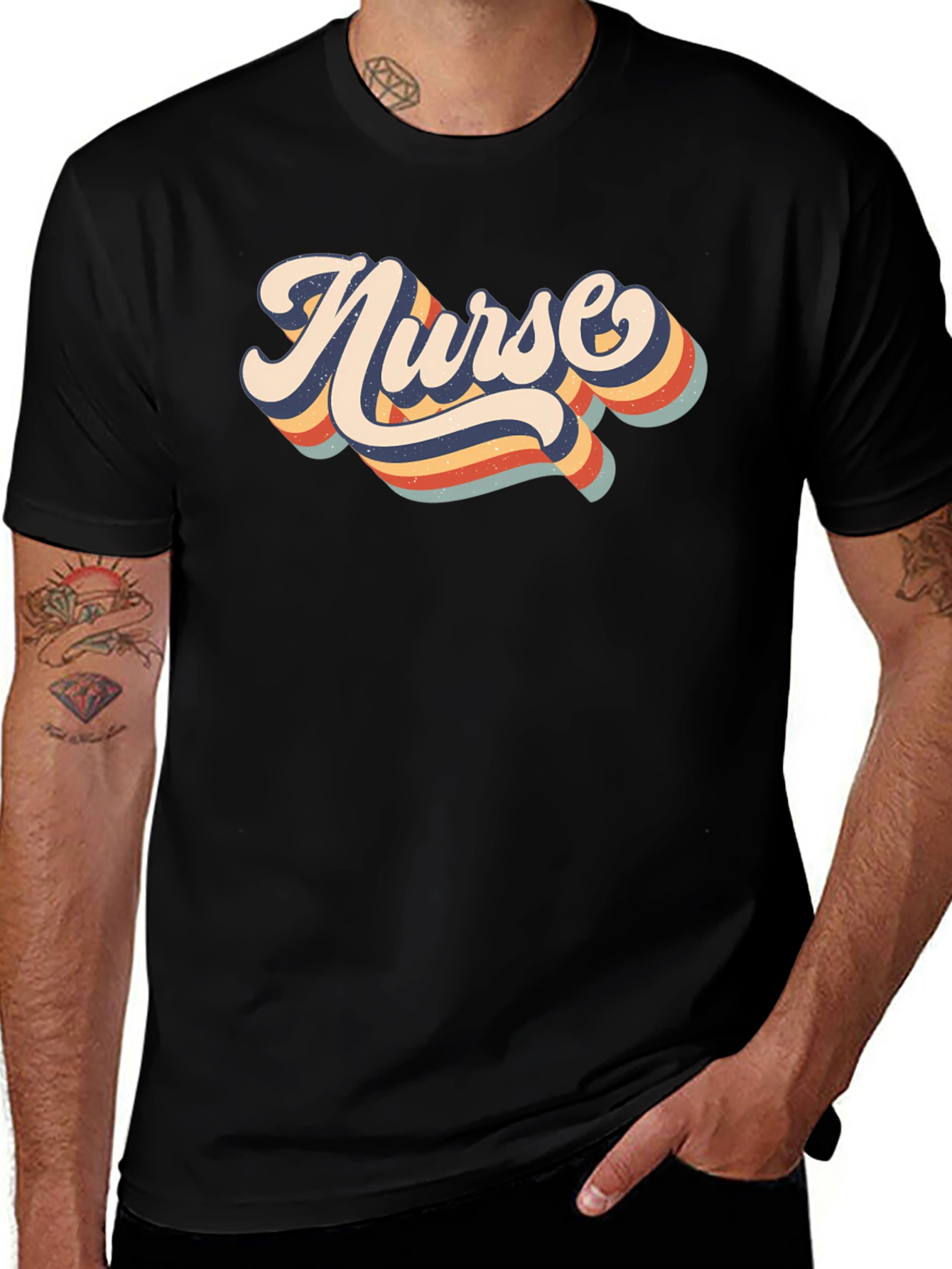 Variant 12 of Retro Nurse T-Shirt - Black Cotton Blend