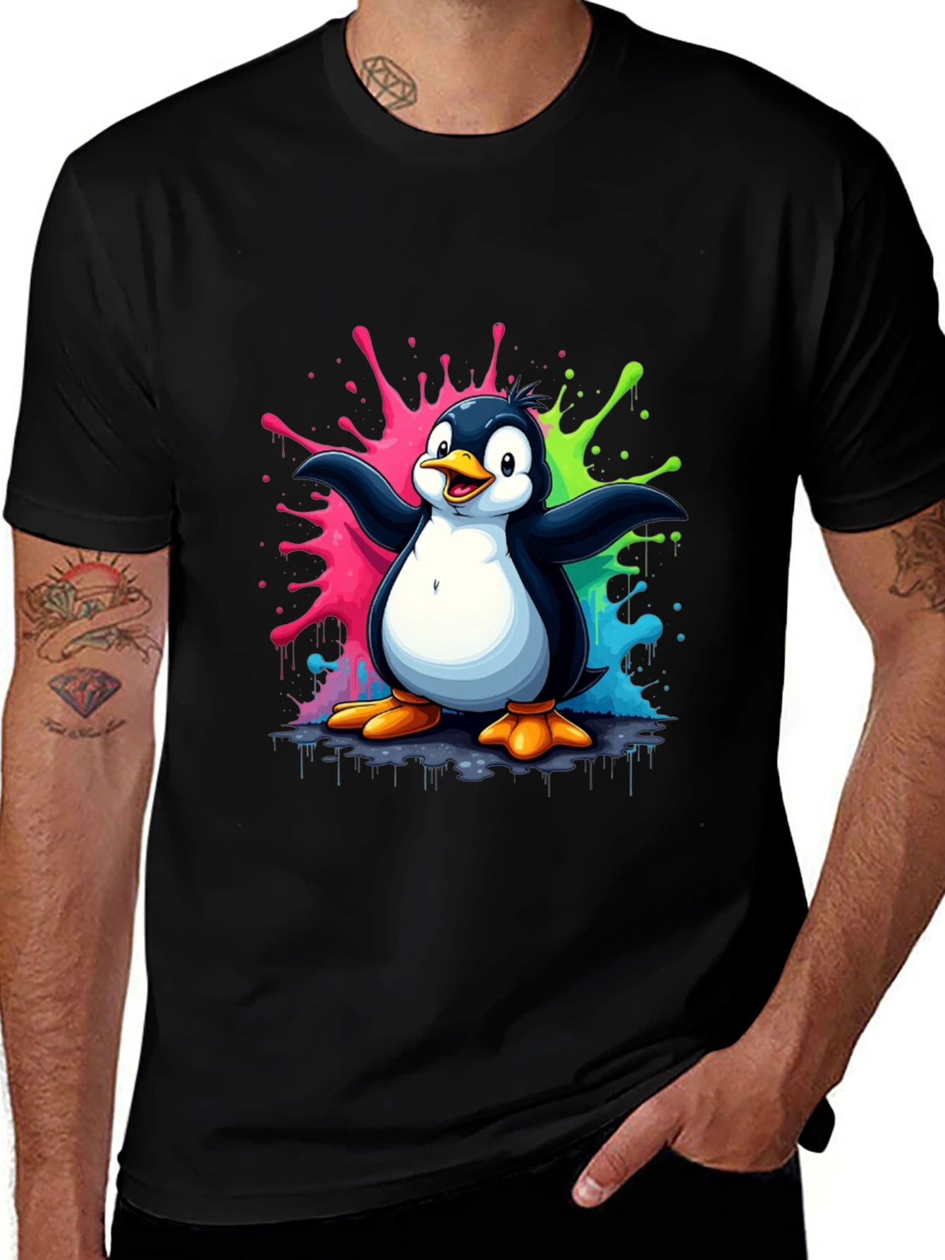 Variant 19 of Penguin Splash Graphic T-Shirt - Men's Black Tee