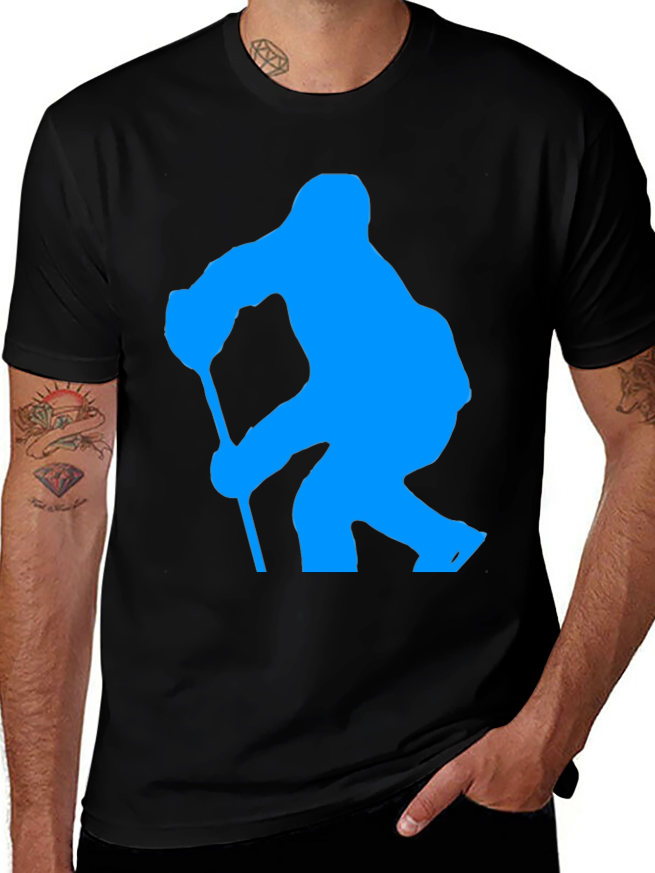 Variant 2 of Hockey Player Silhouette T-Shirt - Black Cotton
