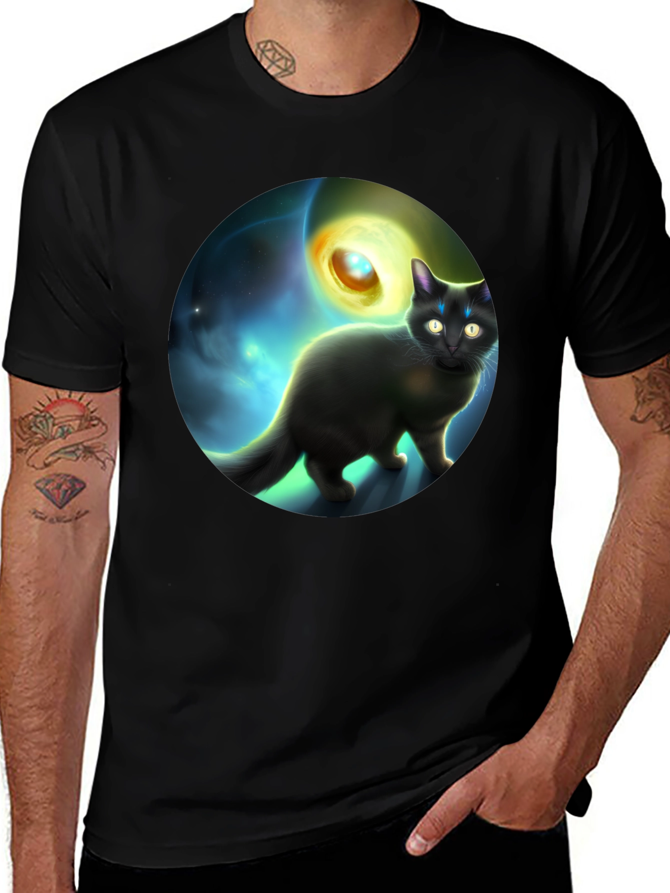 Variant 6 of Black Cat Nebula T-Shirt - Cosmic Style