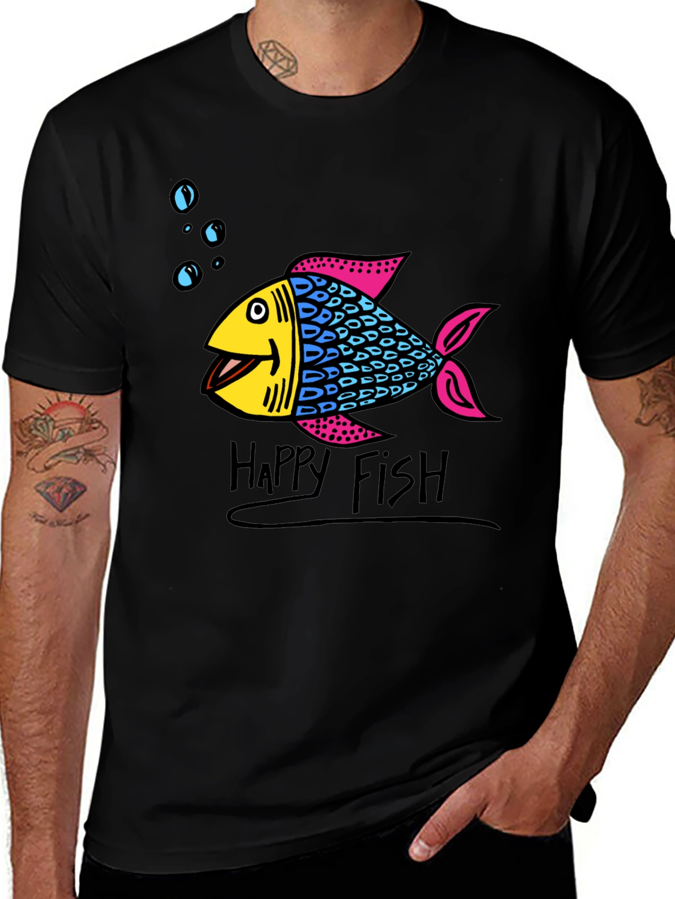 Variant 28 of Happy Fish Graphic Tee - Unisex Black T-Shirt