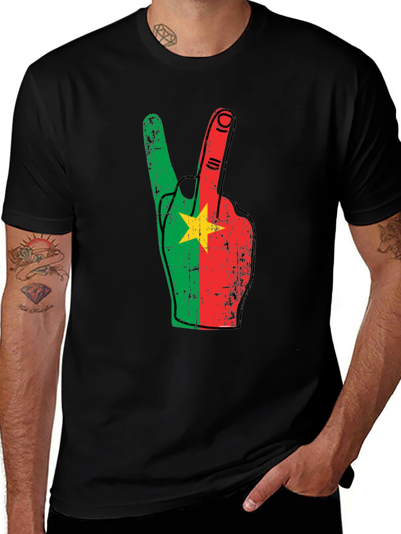 Variant 27 of Burkina Faso Flag Peace Sign T-Shirt