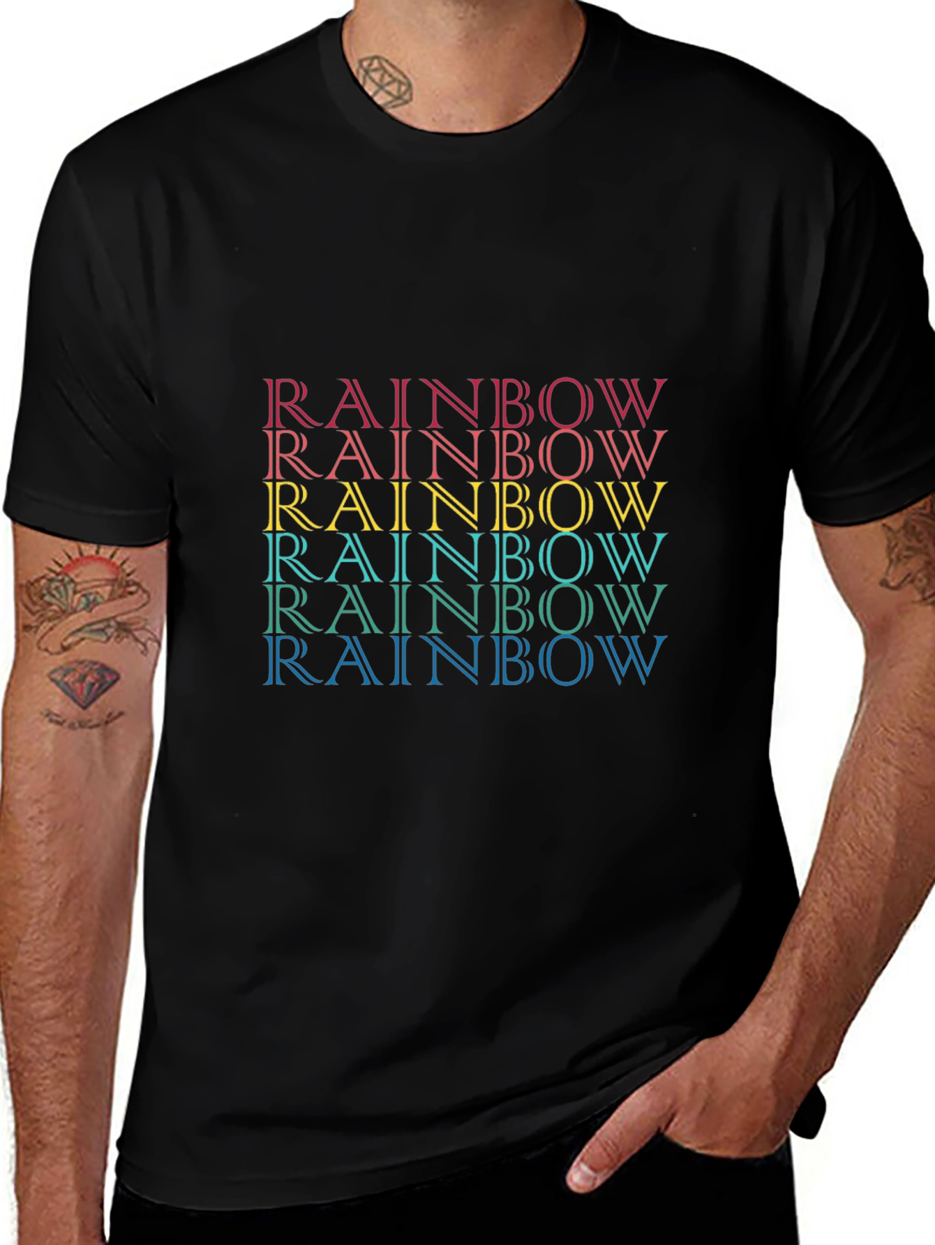 Variant 5 of Rainbow Text Graphic Black T-Shirt