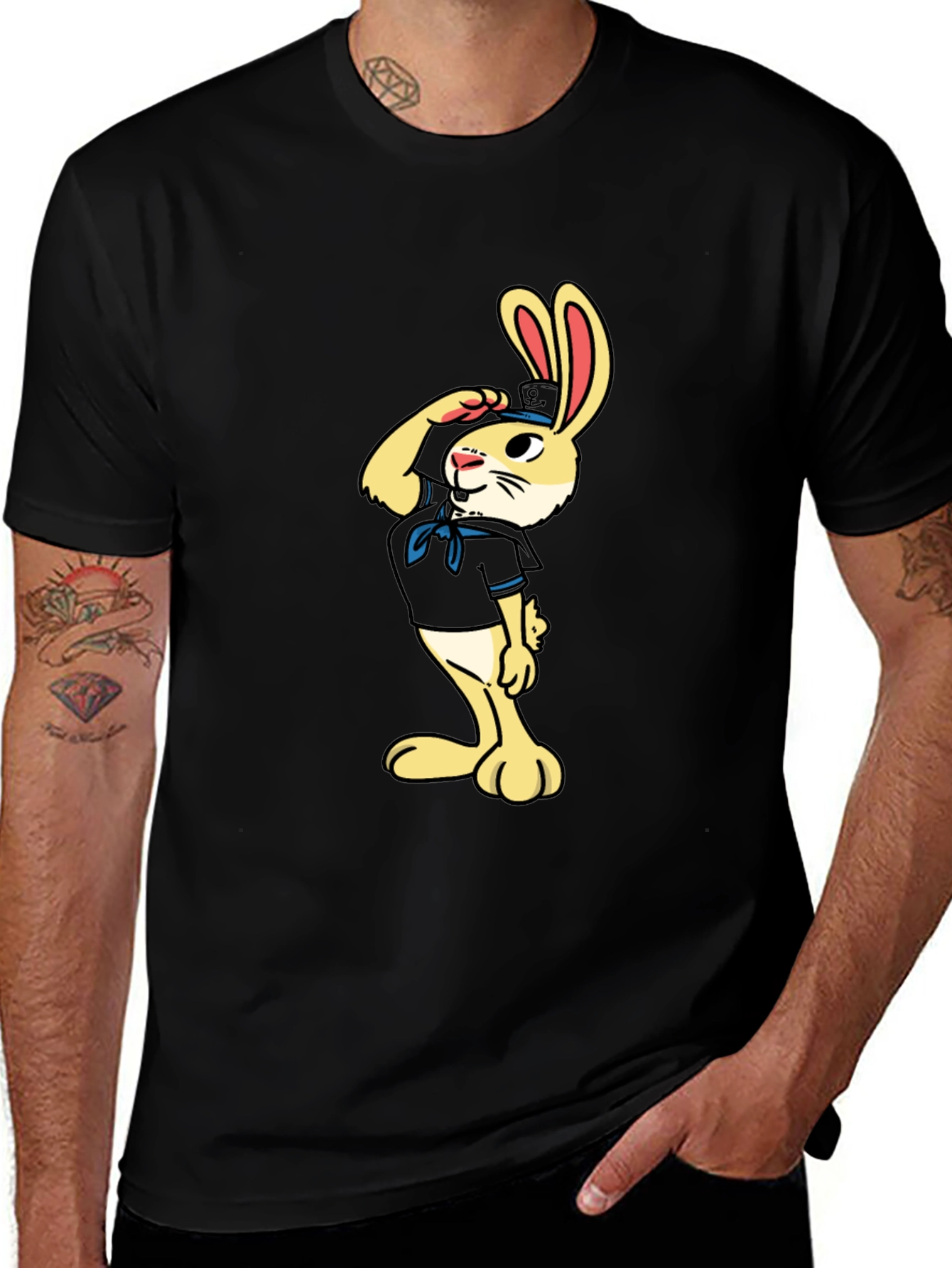 Variant 13 of Sailor Rabbit Graphic Tee - Black Cotton T-Shirt
