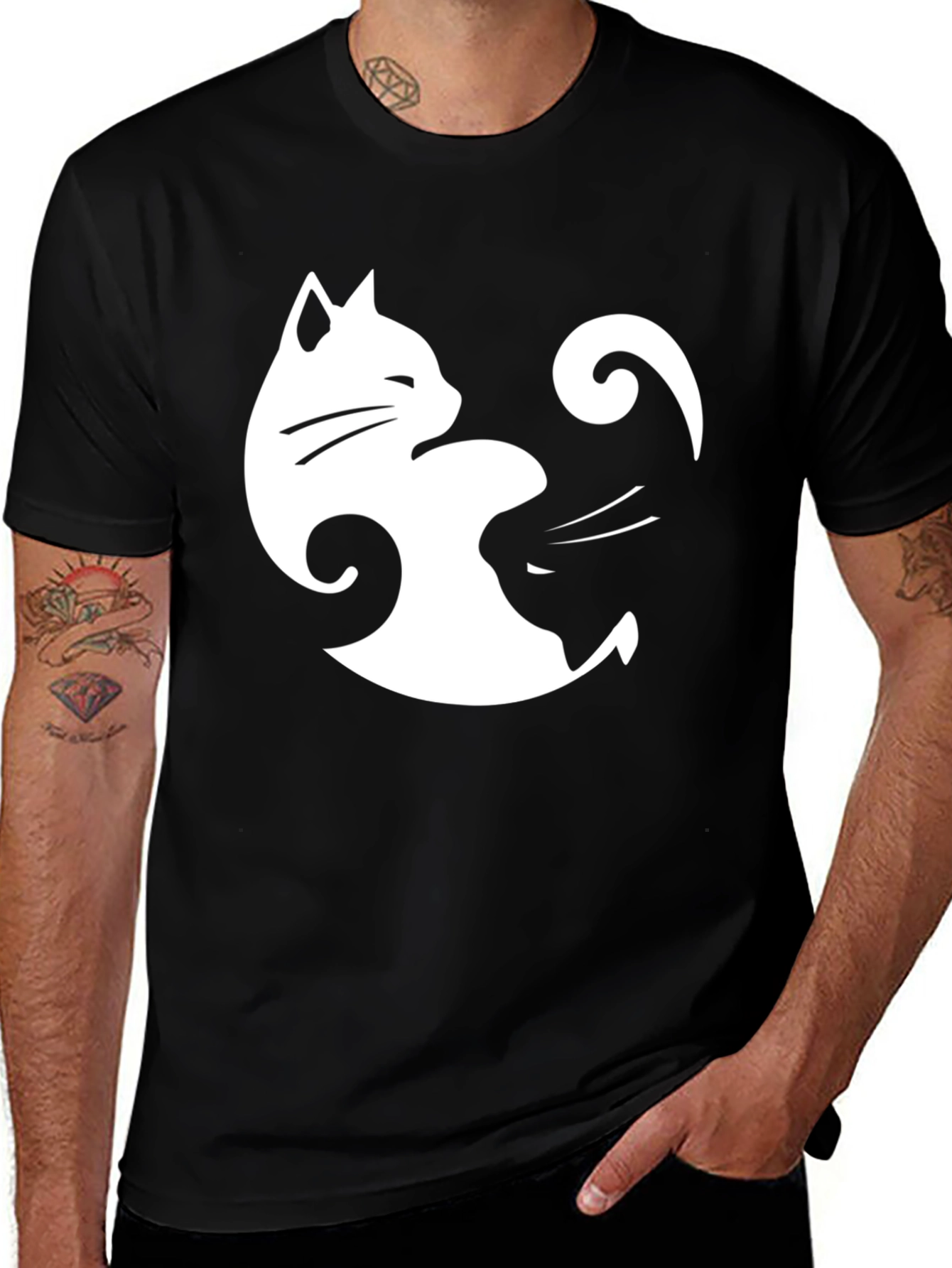 Variant 21 of Yin Yang Cats Black T-Shirt - Stylish Balance