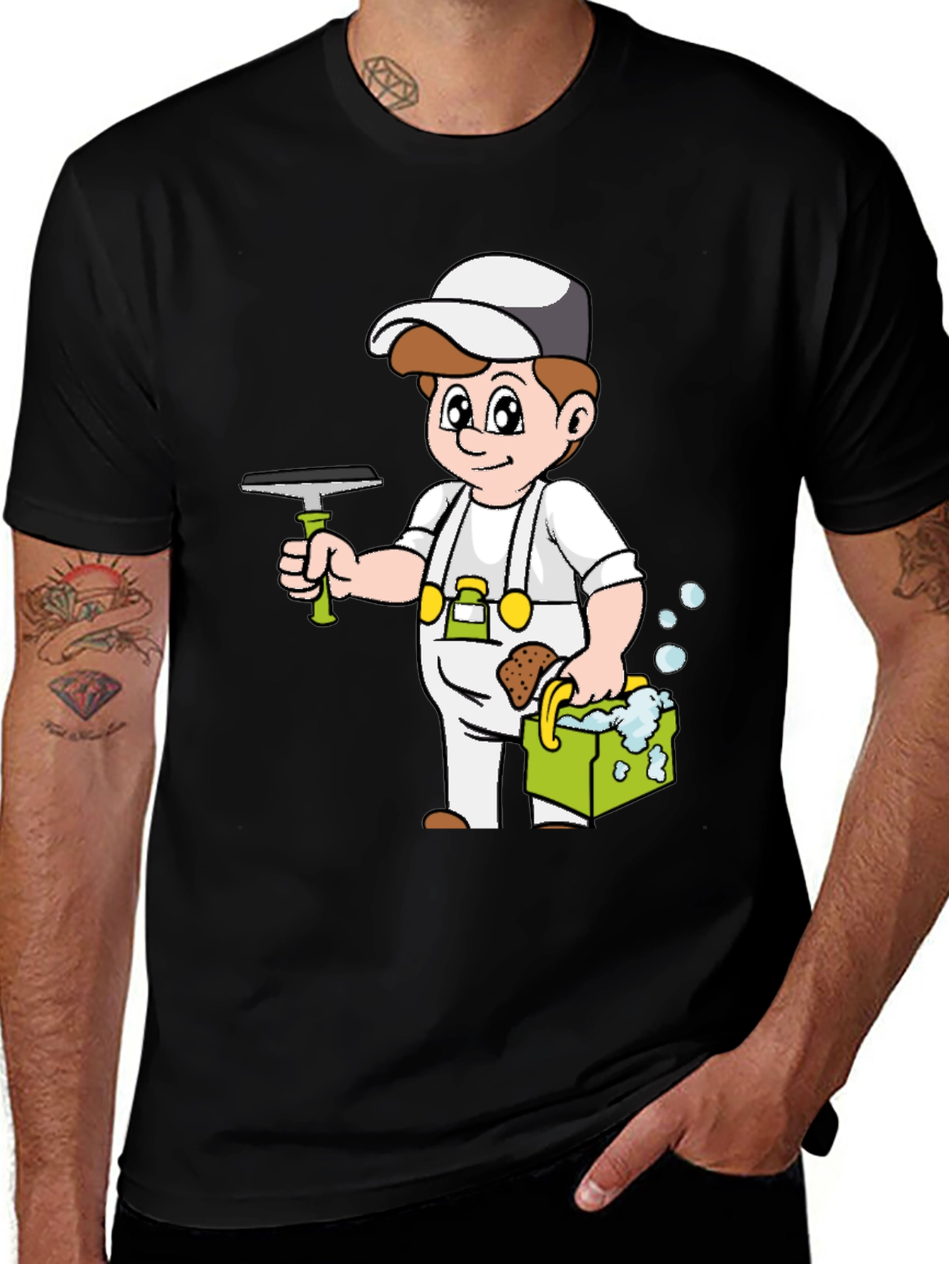 Variant 18 of Cartoon Window Cleaner T-Shirt, Black