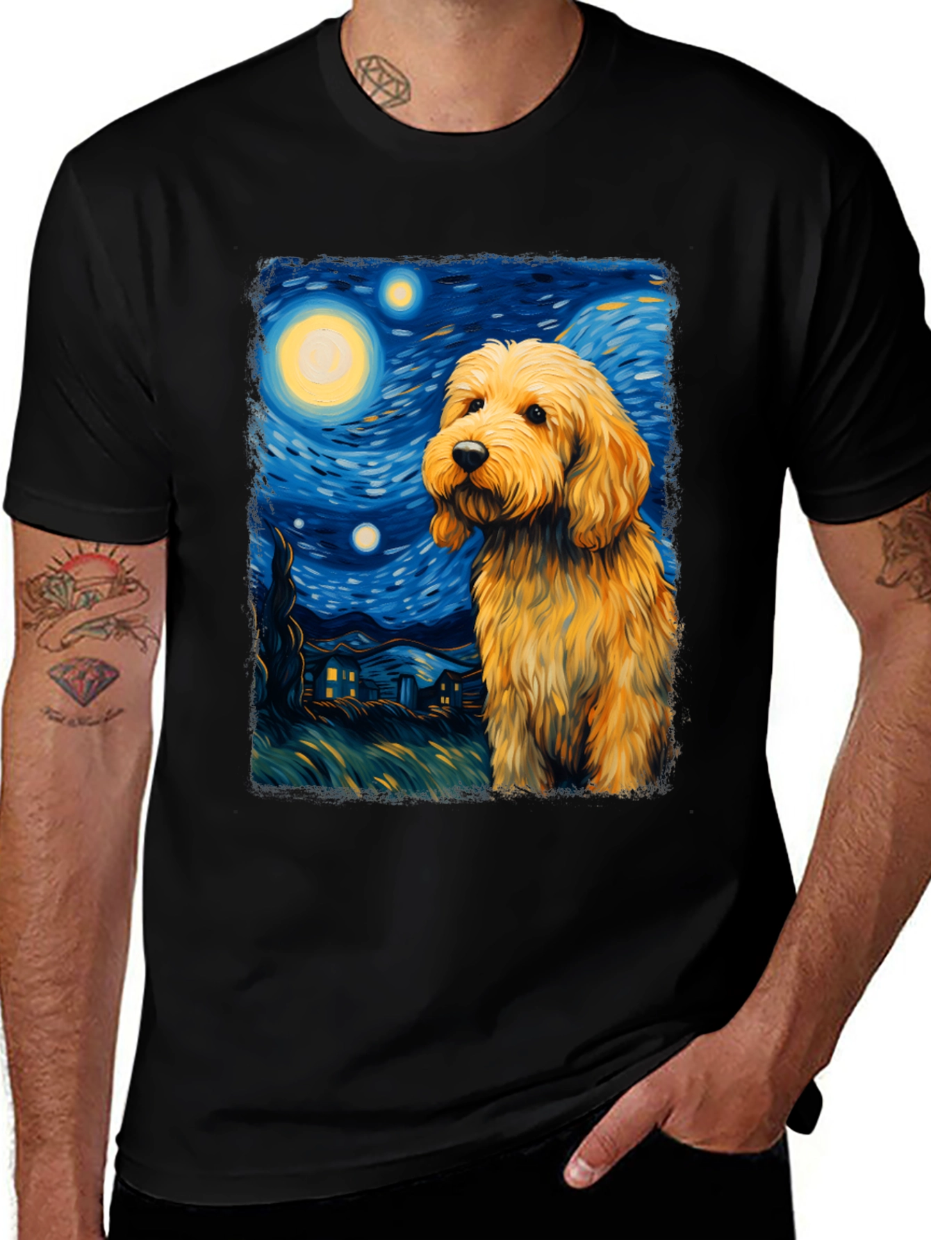Starry Night Dog T-Shirt, Artistic Canine Tee