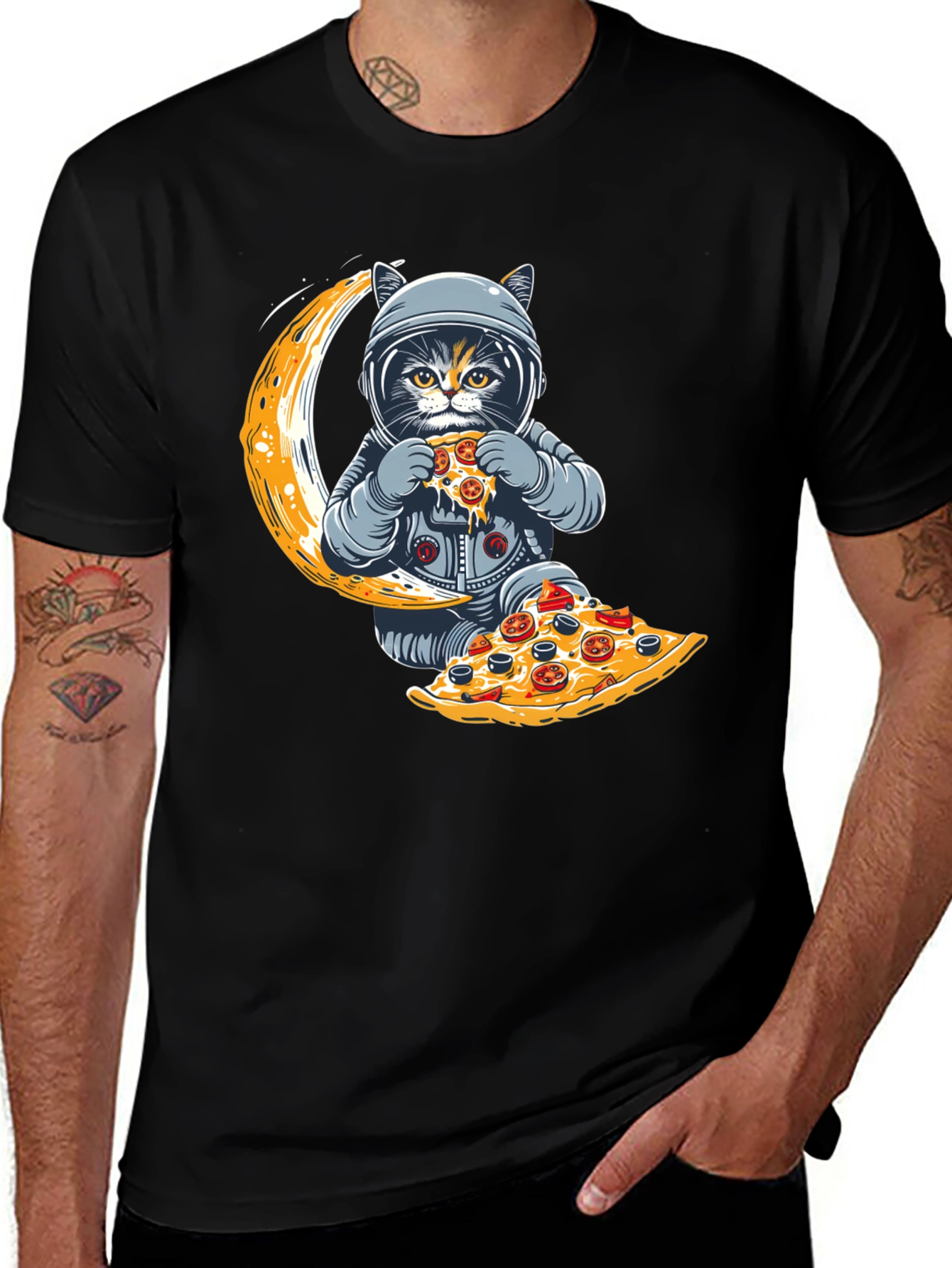 Variant 5 of Astronaut Cat Pizza Moon T-Shirt