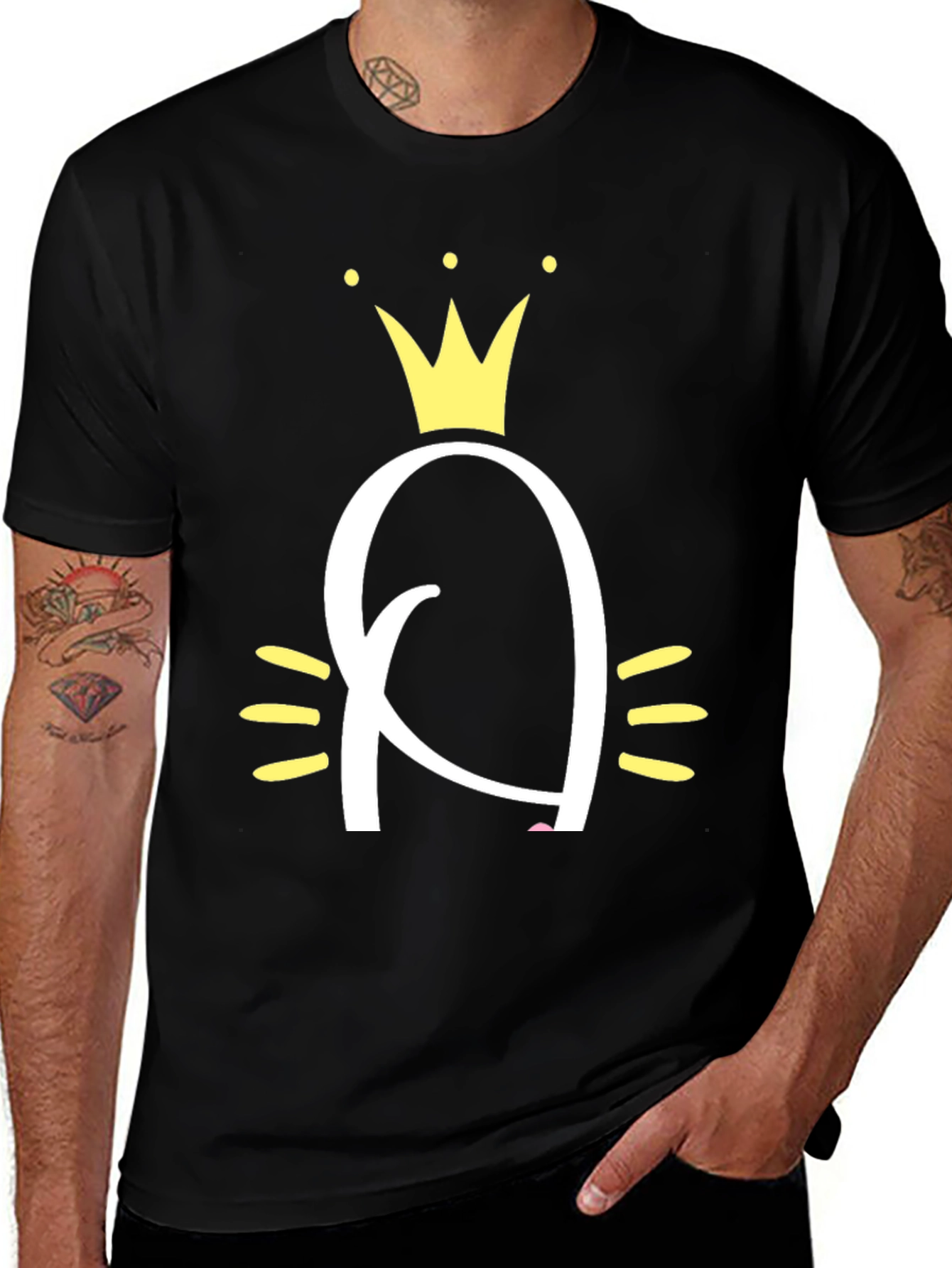 Variant 15 of Queen's Initial T-Shirt - Black Cotton Tee