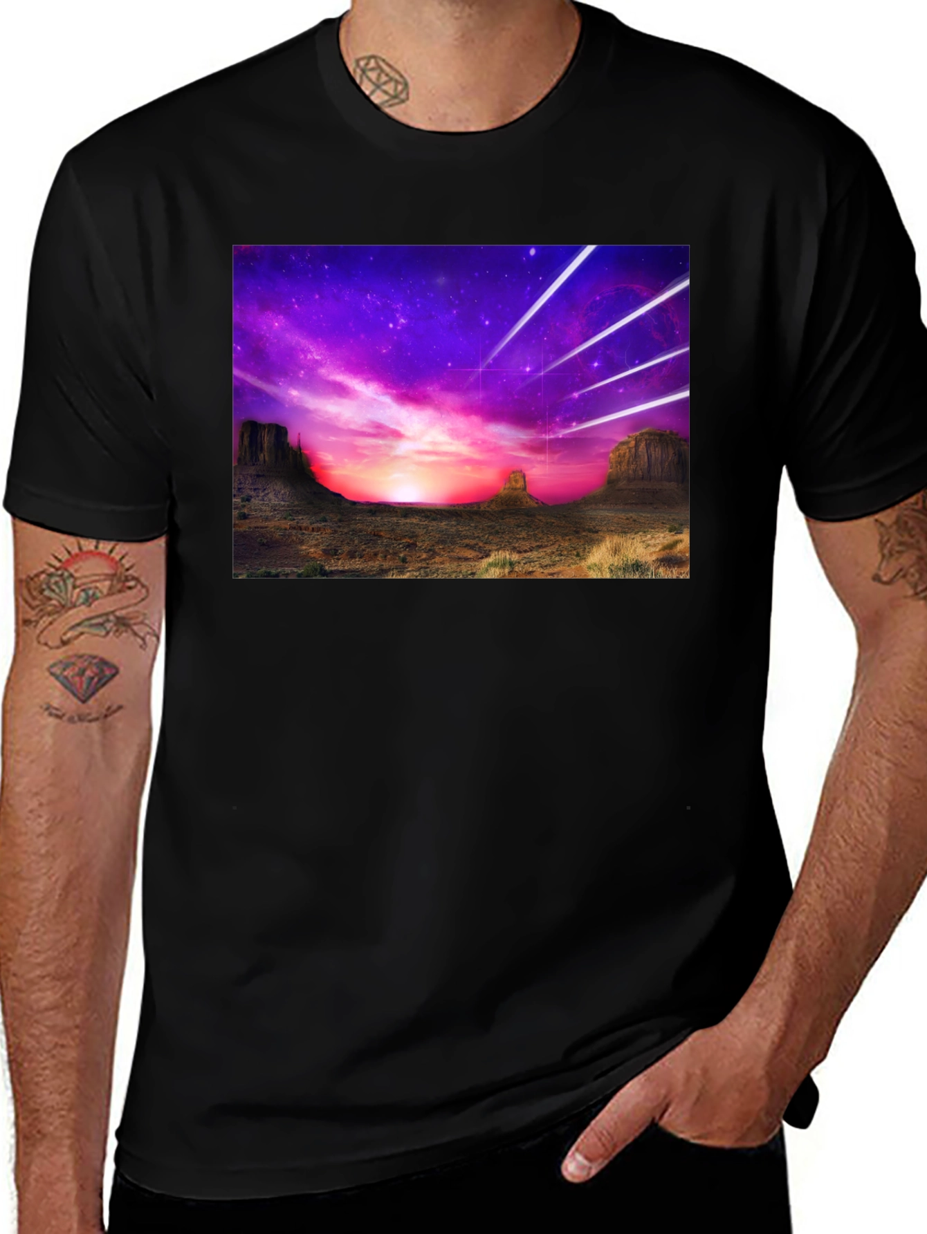 Variant 3 of Cosmic Desert Graphic Tee - Black Cotton T-Shirt