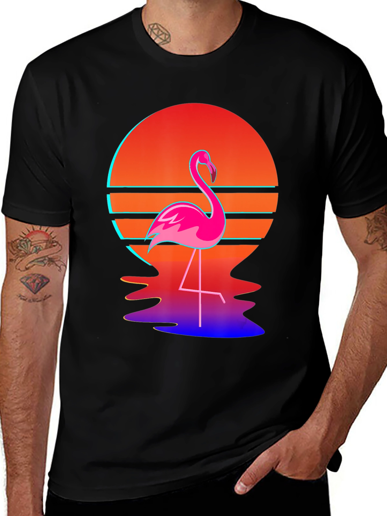 Variant 7 of Retro Flamingo T-Shirt - Sunset Graphic Tee