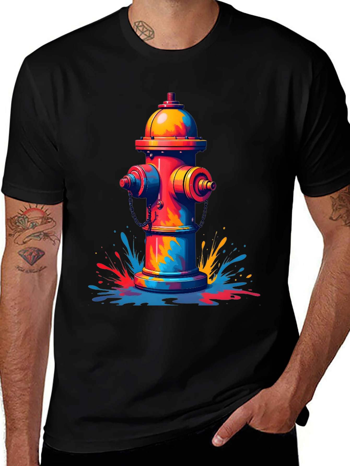 Black Colorful Fire Hydrant Graphic Tee main image