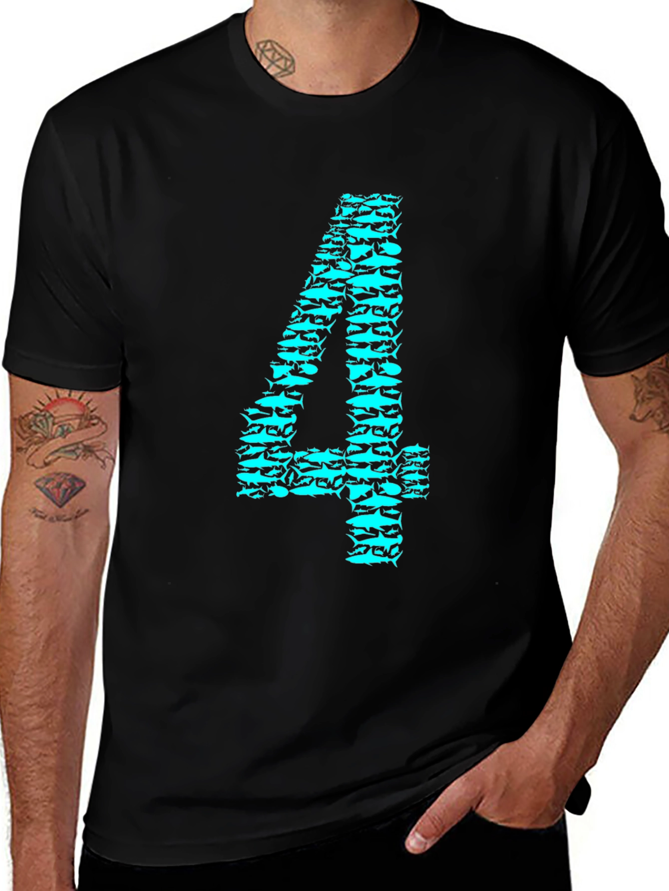 Variant 8 of Number Four Shark Pattern T-Shirt