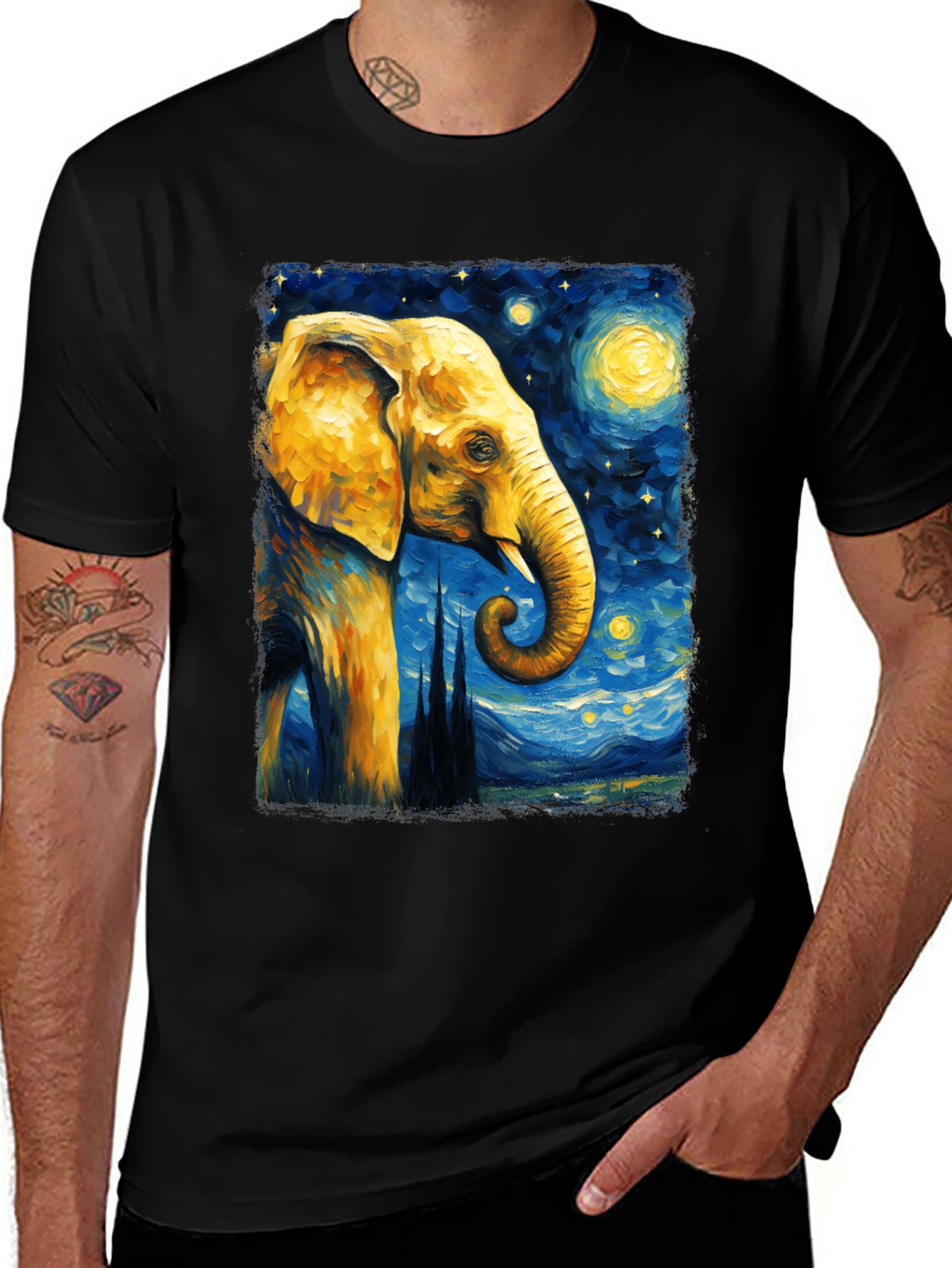 Variant 19 of Starry Night Elephant Graphic T-Shirt - Unique Art Tee