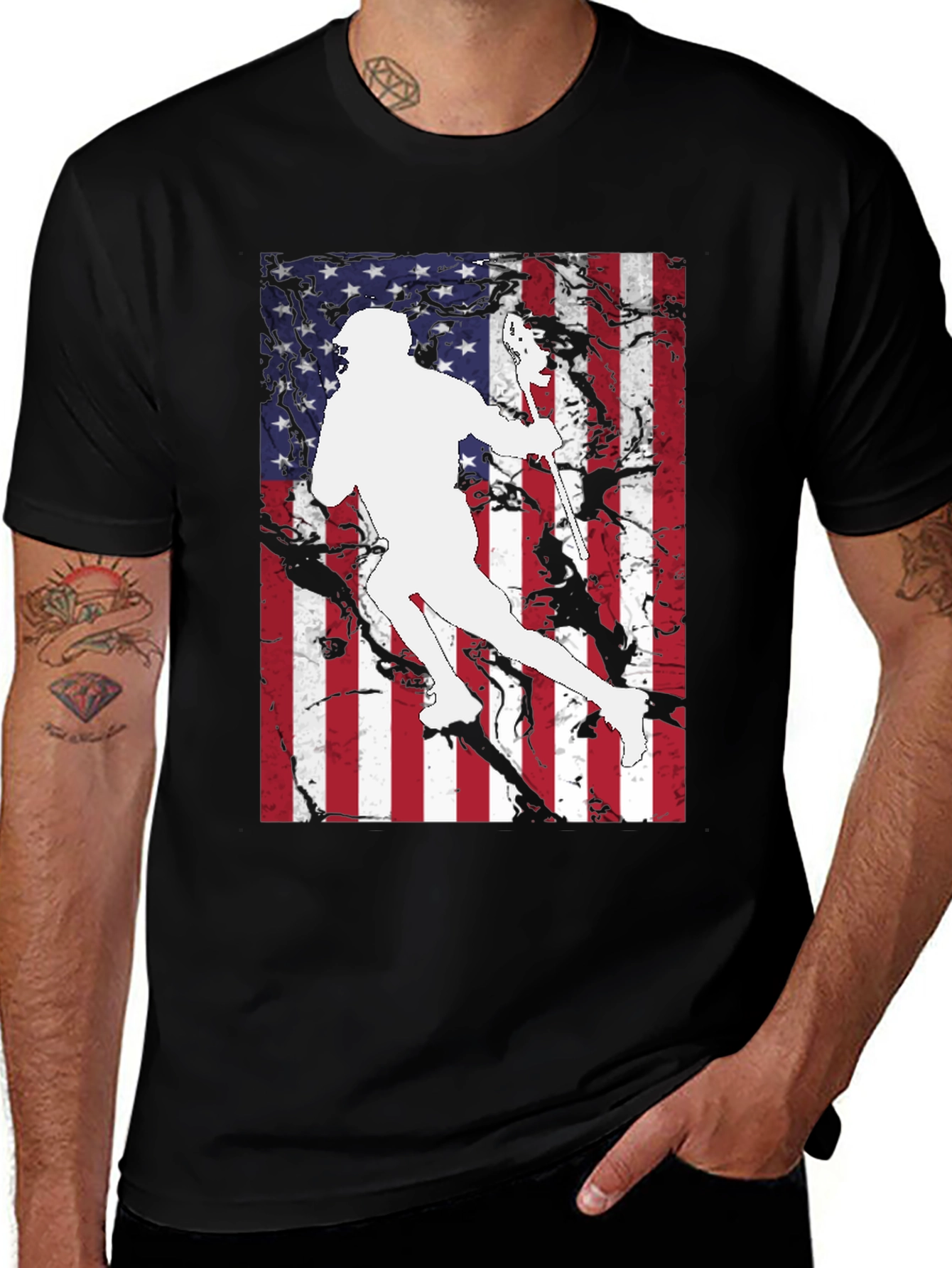 Variant 28 of Lacrosse Player American Flag T-Shirt