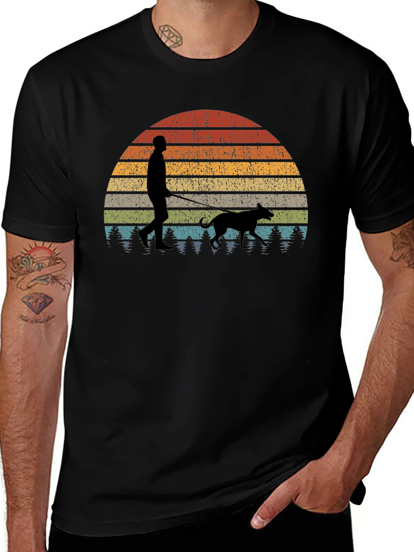Variant 27 of Retro Sunset Dog Walk T-Shirt