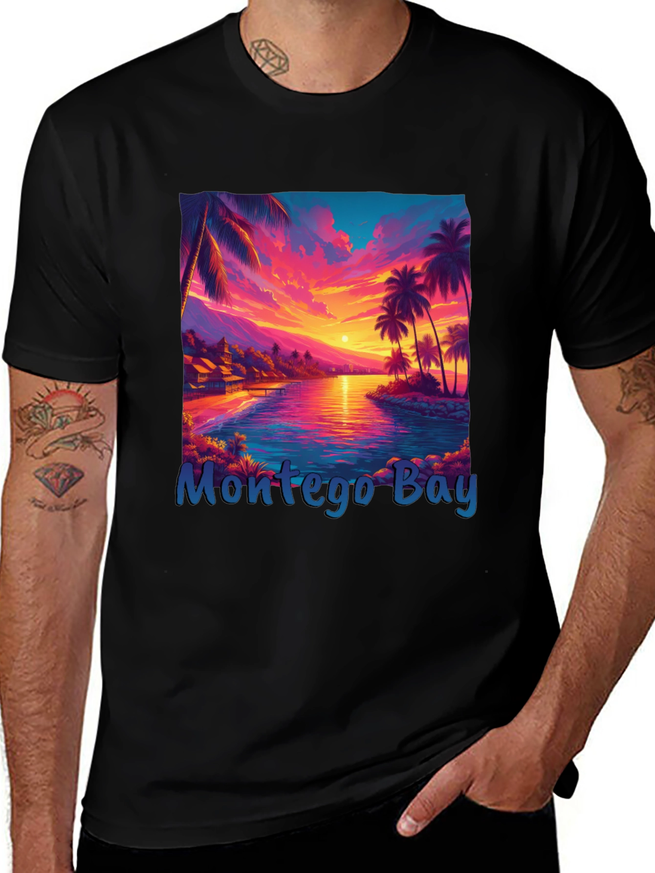 Variant 19 of Montego Bay Palm Sunset Graphic T-Shirt