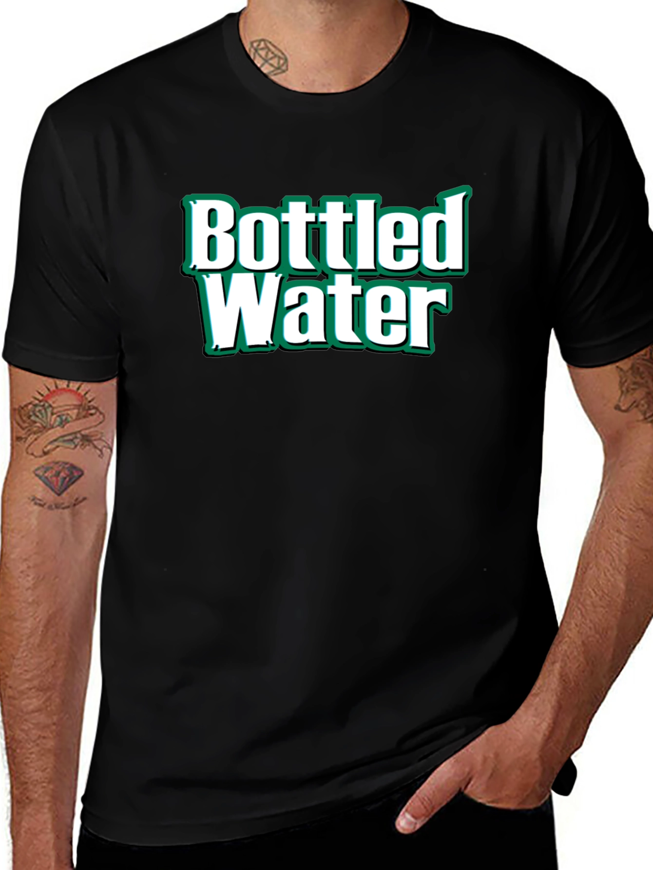 Variant 14 of Bottled Water Graphic T-Shirt - Black Cotton Tee