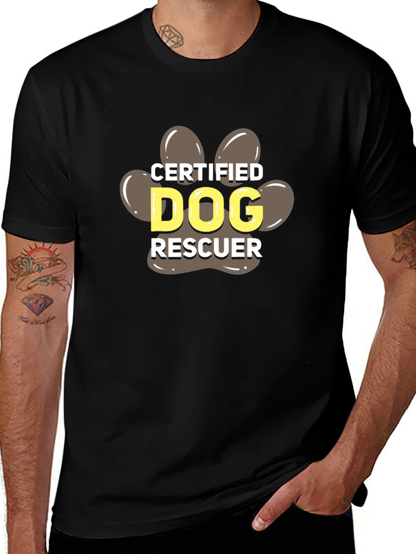 Variant 23 of Certified Dog Rescuer Paw Print T-Shirt