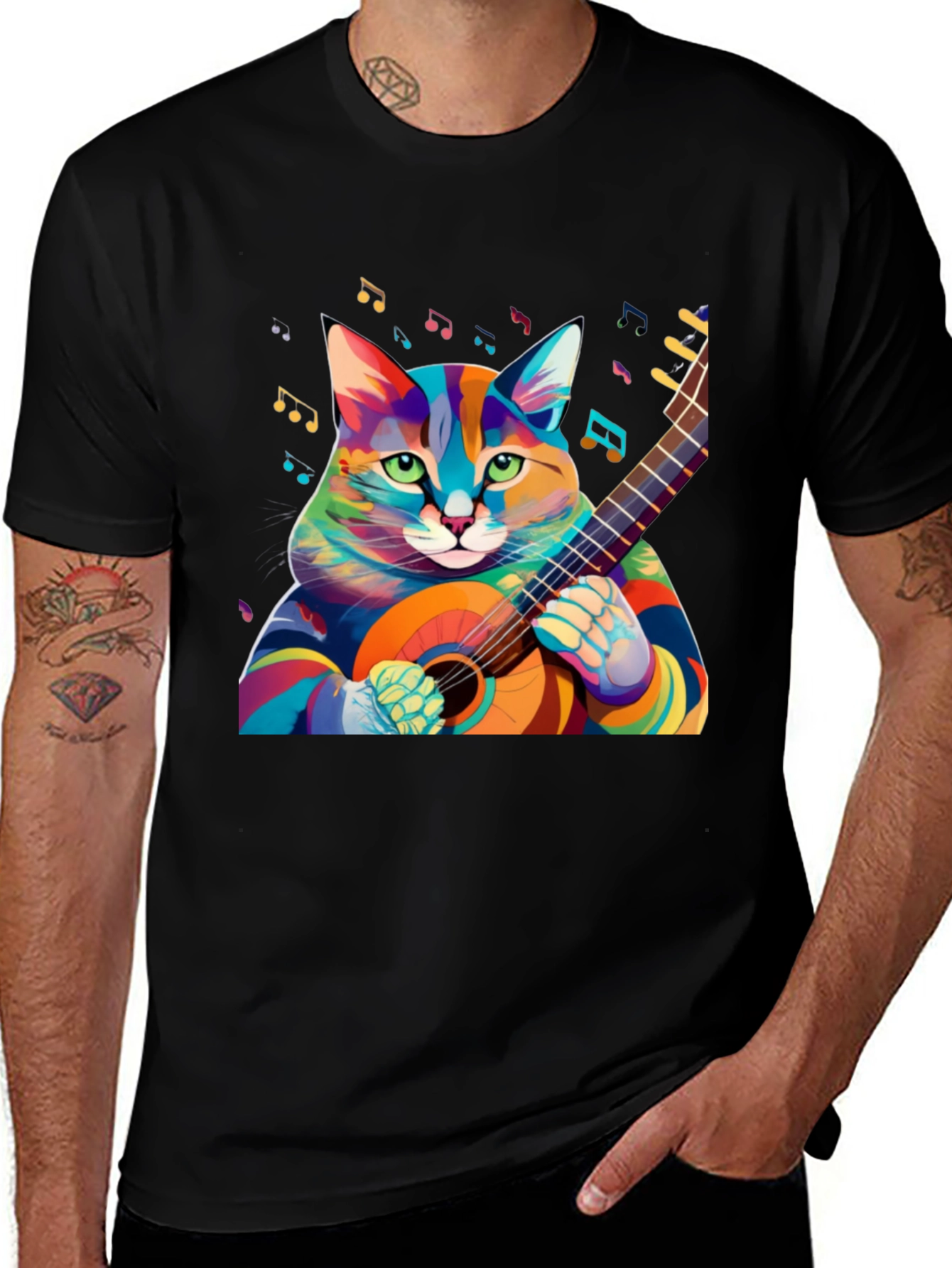 Variant 22 of Colorful Cat Playing Guitar Graphic T-Shirt