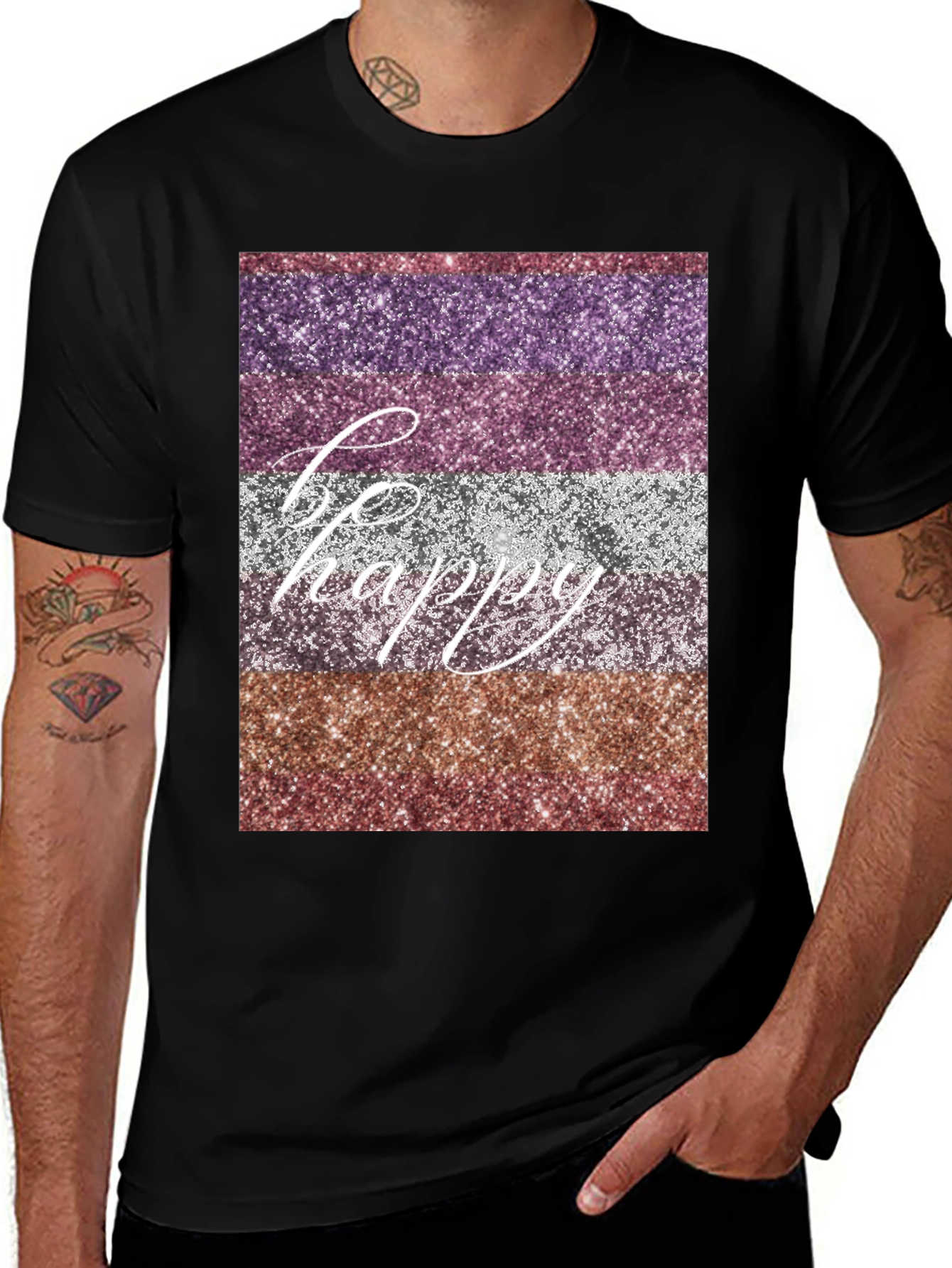 Variant 24 of Be Happy Glitter Striped Graphic T-Shirt